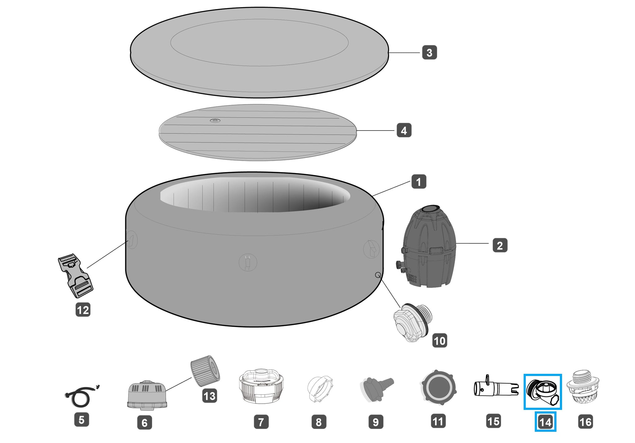 Pièces Détachées Adaptateur dégonflage spa côté pompe Bestway 7