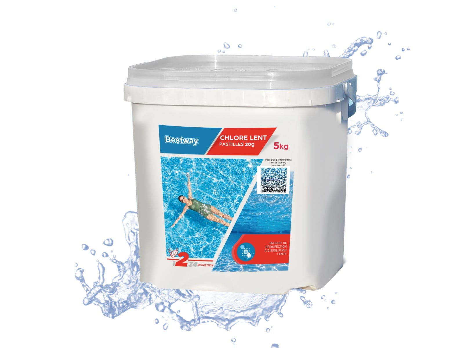 Accessoires Piscine Chlore Lent- Pastilles 20G Seau De 5 Kg Bestway 1