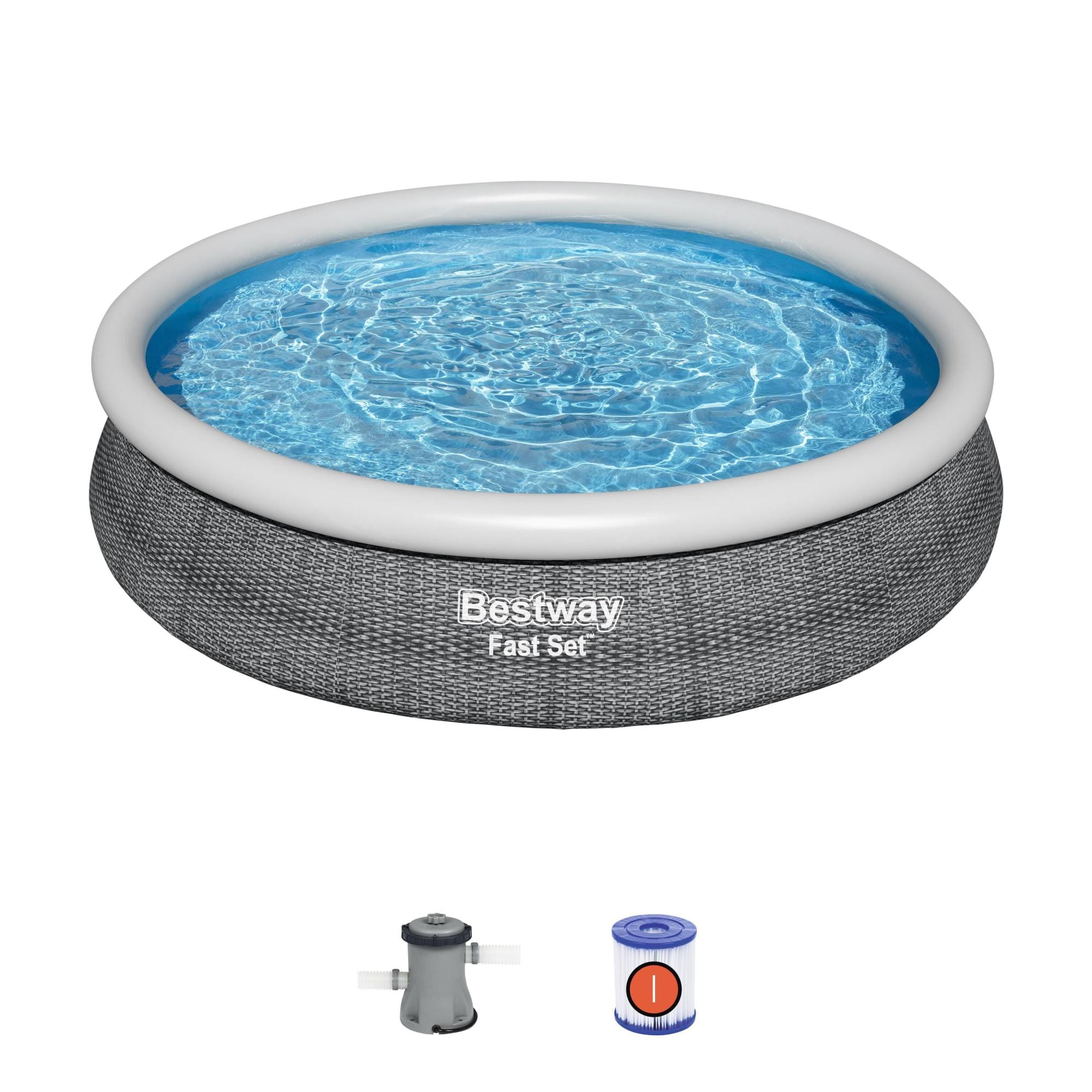 Piscine hors sol Piscine autoportante Fast Set™ ronde rotin gris, 366 x 76 cm avec filtre à cartouche Bestway 1