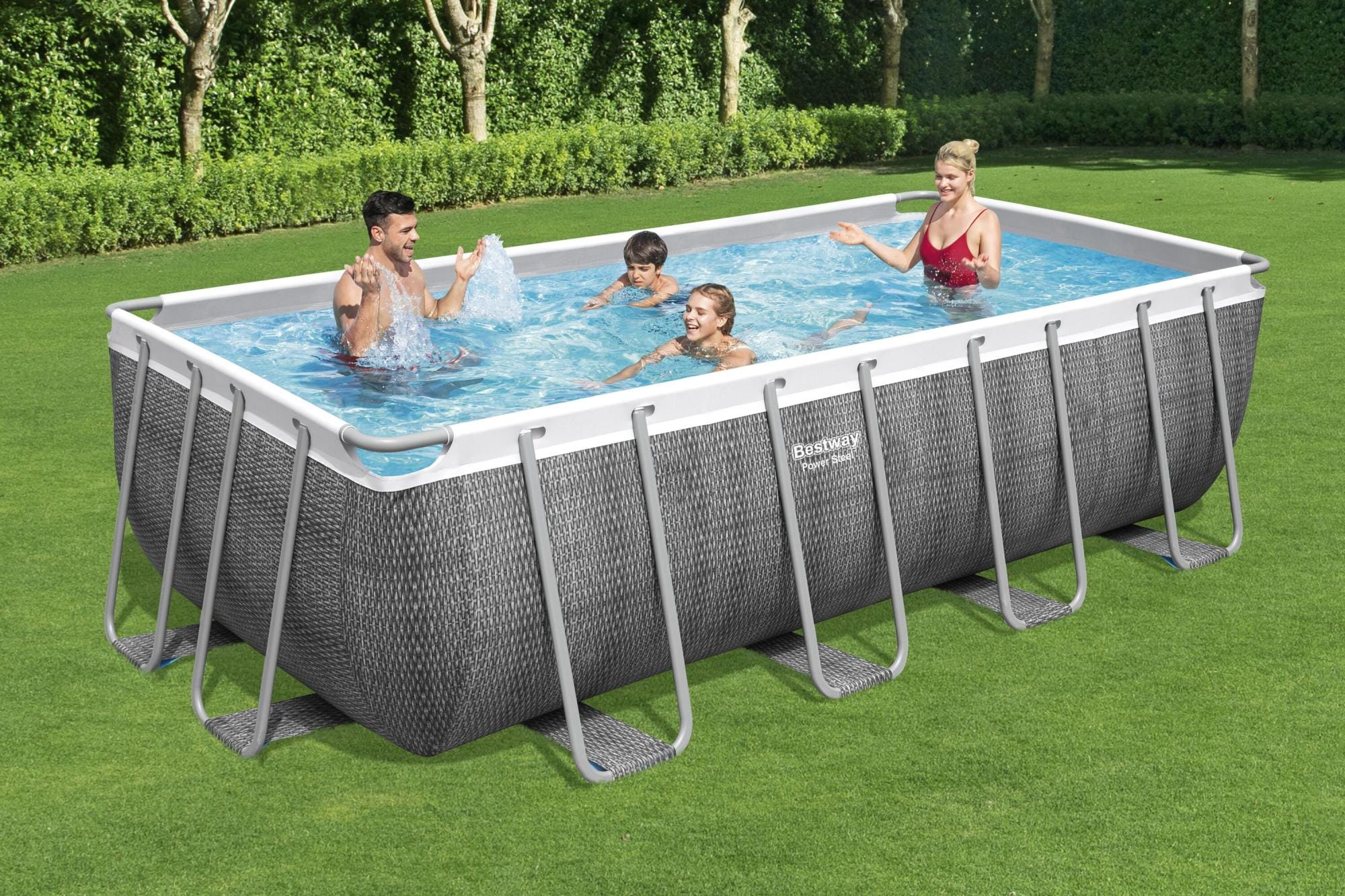 Piscine hors sol Piscine hors sol rectangle Power Steel 488 x 244 x 122 cm rotin gris Bestway 1