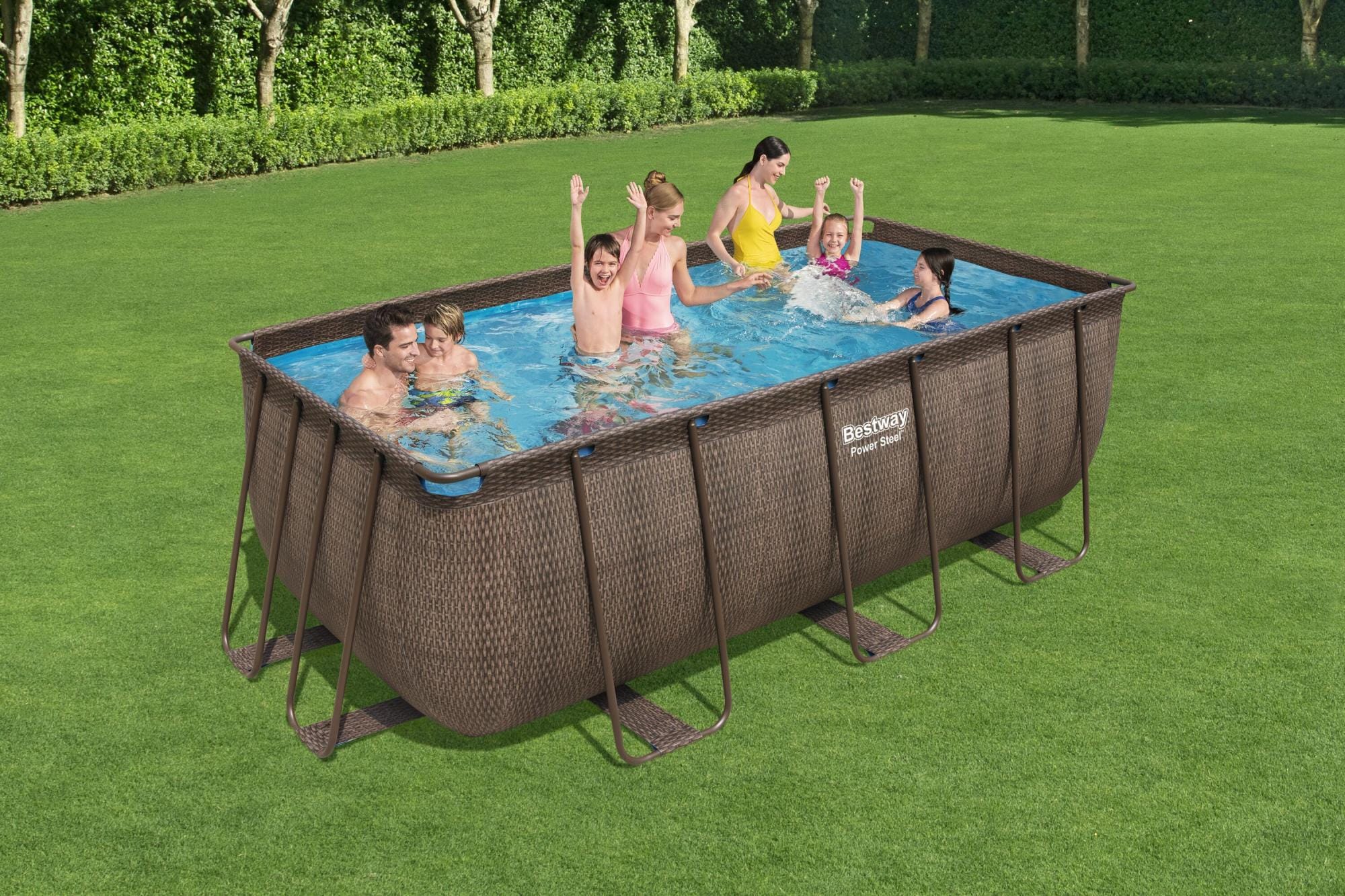 Piscine hors sol Piscine hors sol rectangle Power Steel 412 x 201 x 122 cm rotin marron Bestway 1