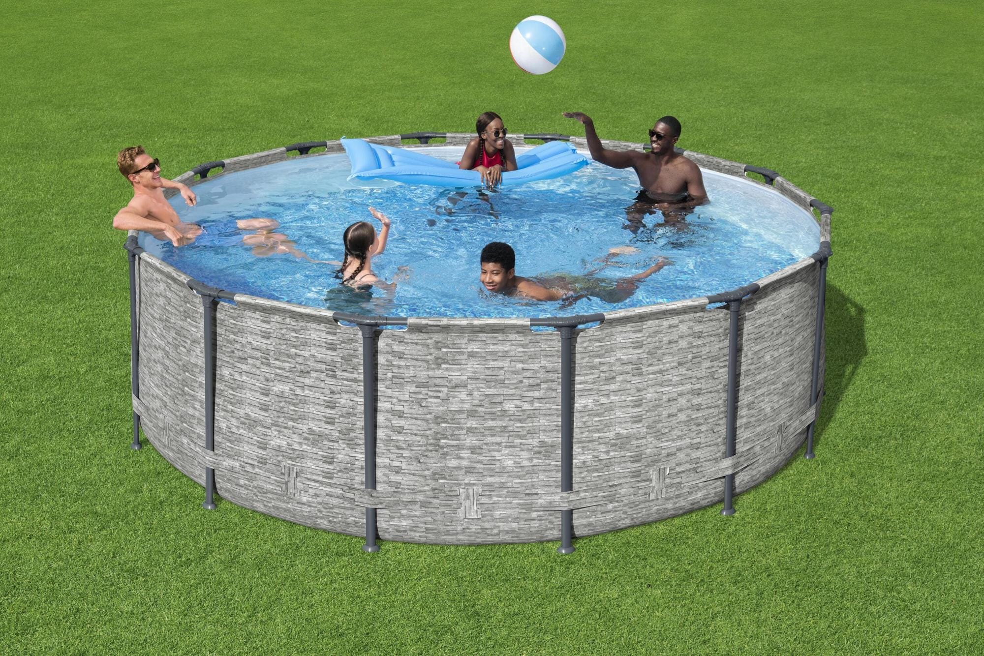 Piscine hors sol Piscine hors sol ronde Steel Pro Max 427 x 122 cm décor pierres Bestway 1