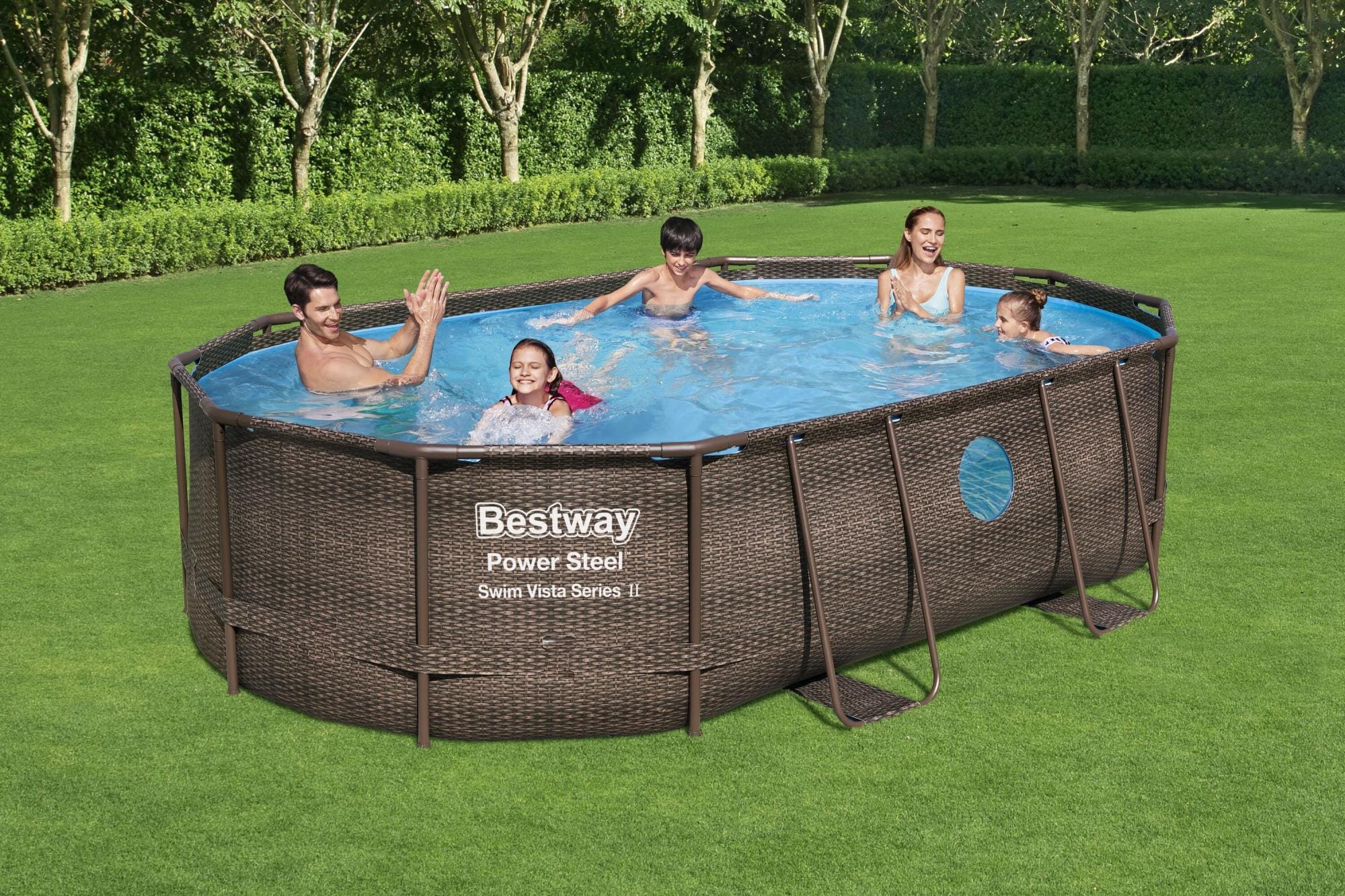 Piscine hors sol Piscine hors sol ovale Power Steel Swim Vista rotin 488 x 305 x 107cm Bestway 1