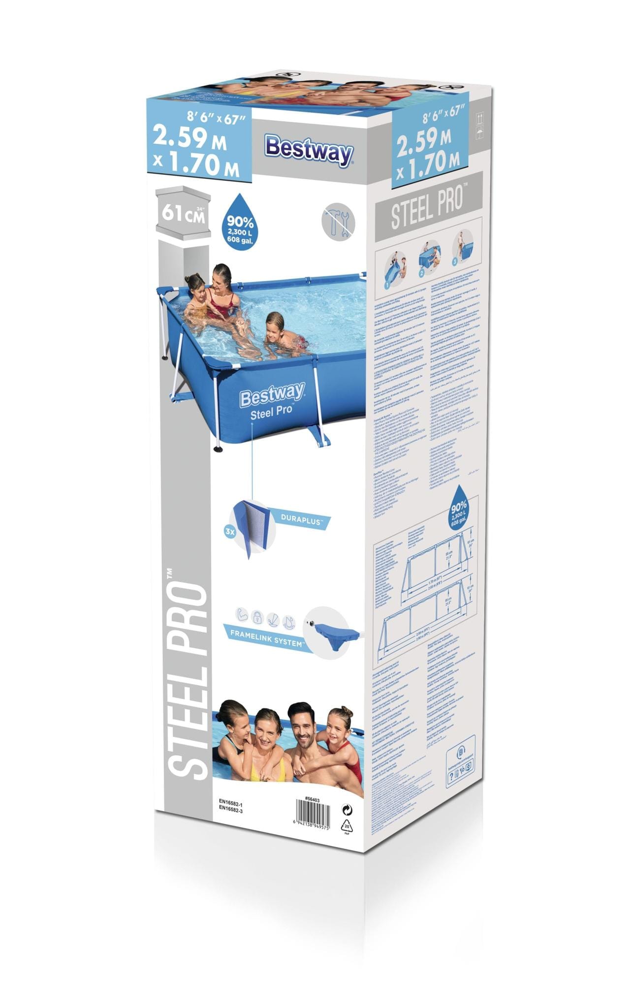 Piscine hors sol Piscine hors sol rectangle Steel Pro 259 x 170 x 61 cm bleu clair Bestway 12