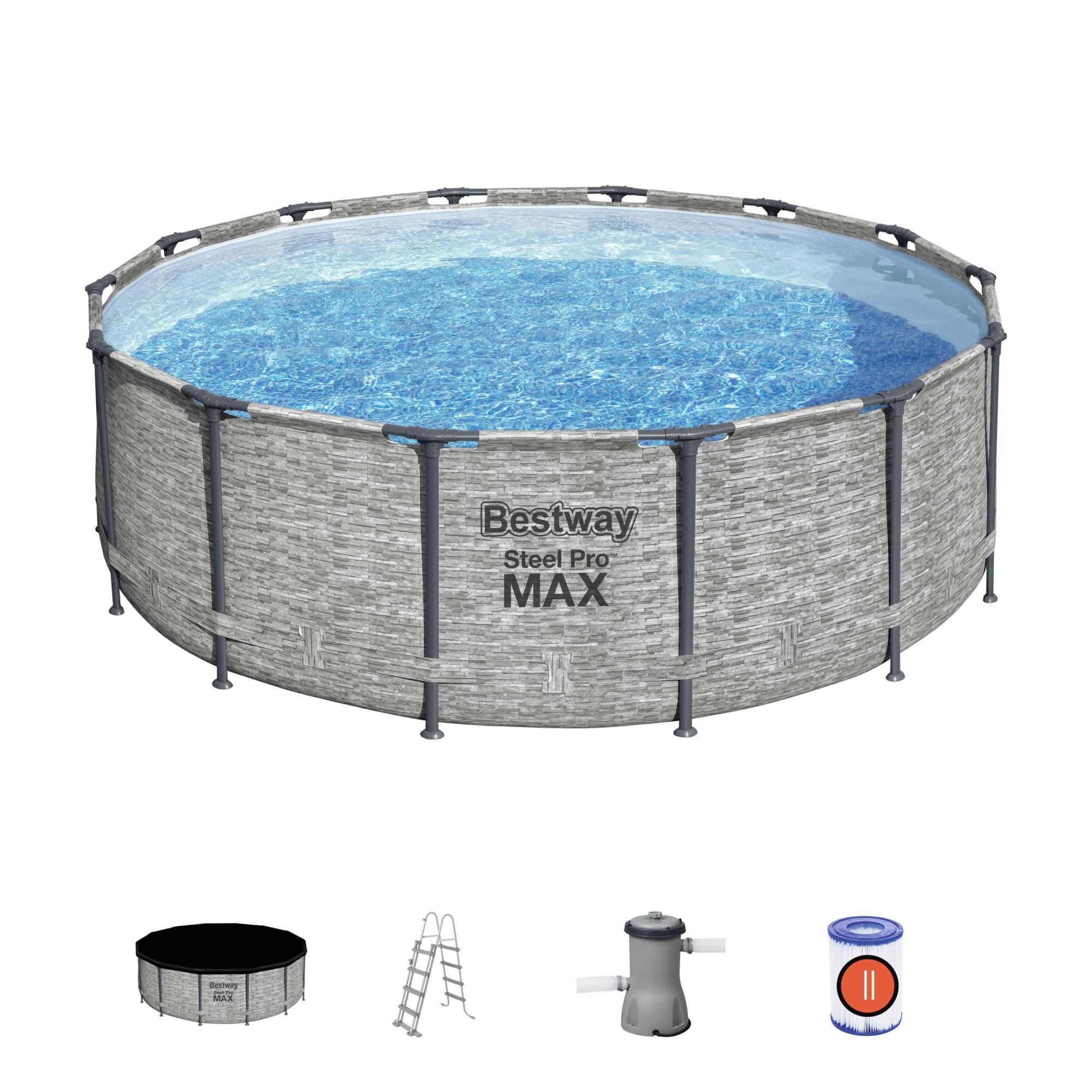 Piscine hors sol Piscine hors sol ronde Steel Pro Max 427 x 122 cm décor pierres Bestway 1