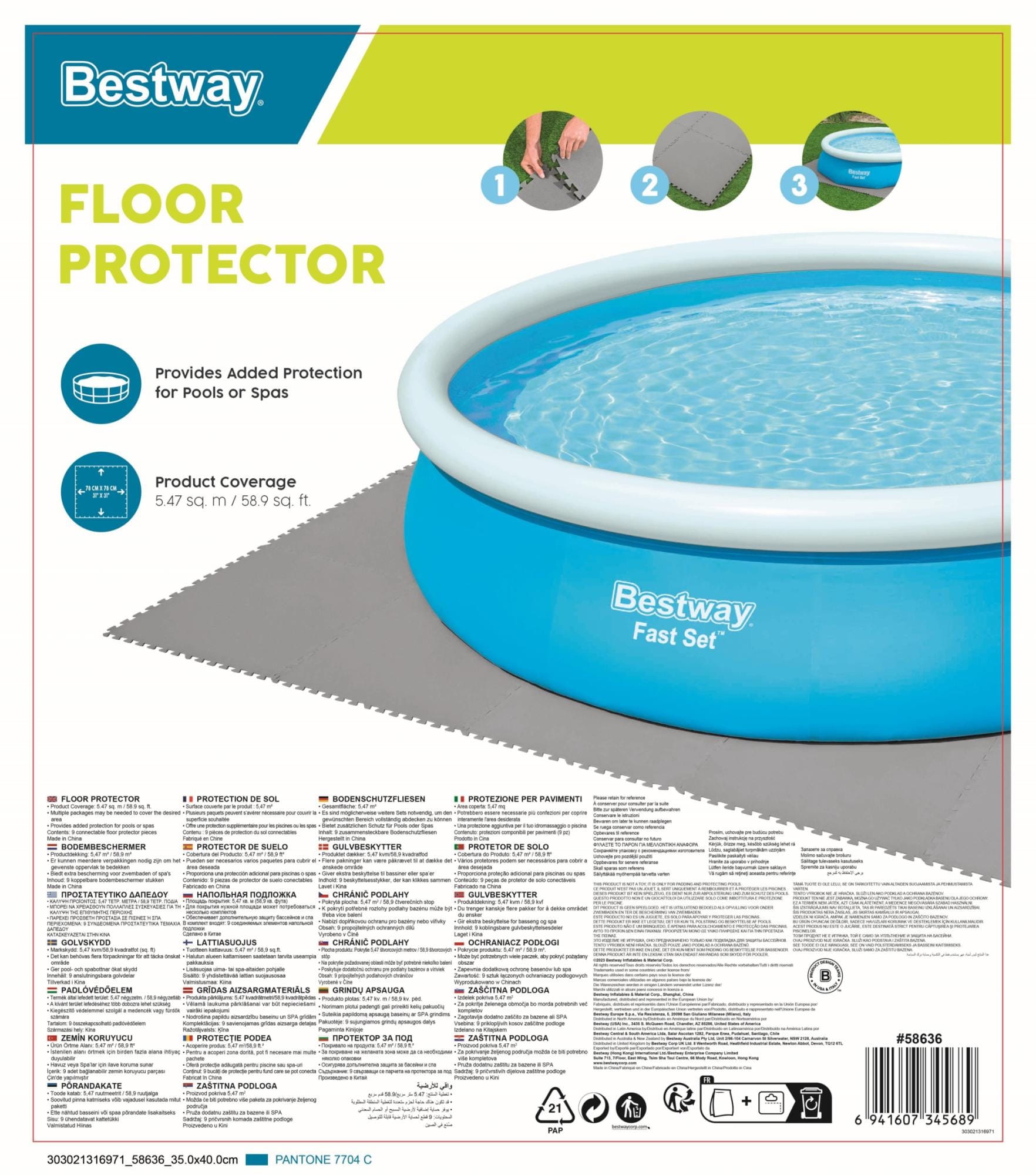 Accessoires Piscine Lot de 9 tapis 78 x 78 cm de protection pré formés  Bestway 3