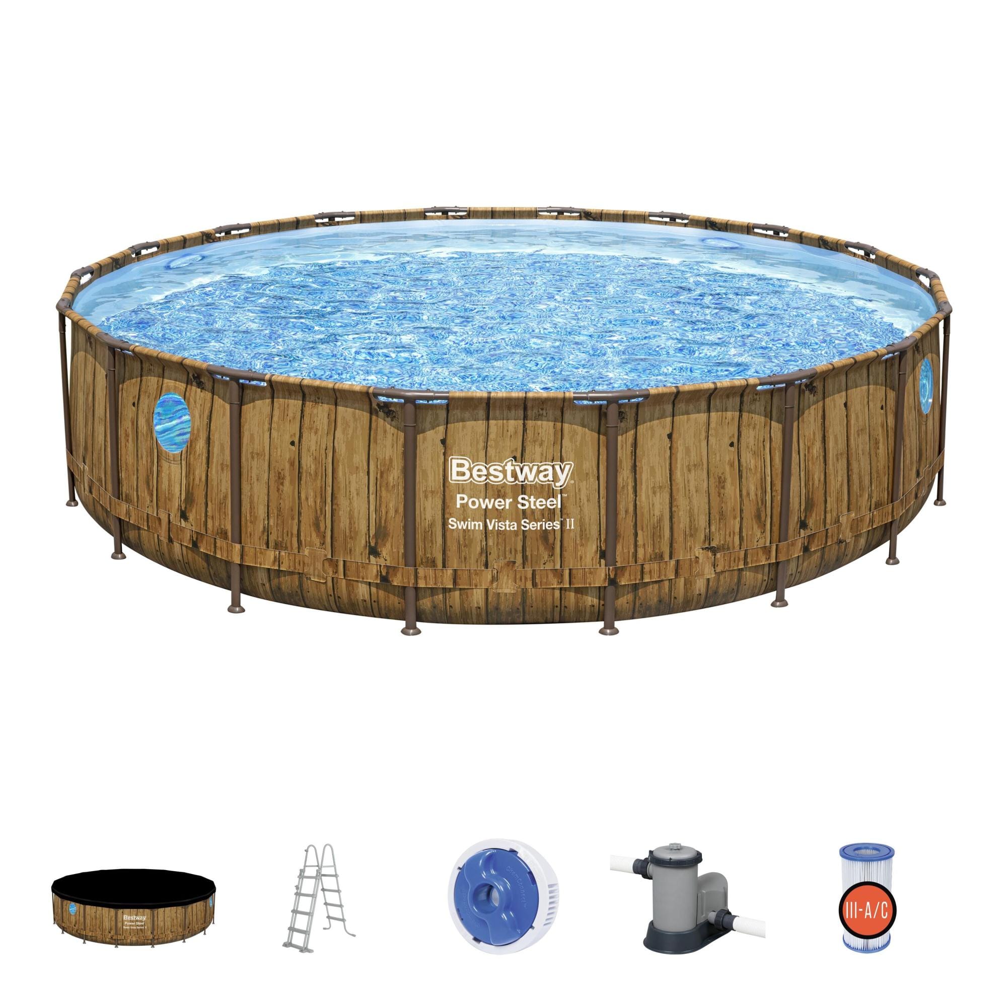 Piscine hors sol Piscine hors sol ronde Power Steel Swim Vista 549 x 122 cm motif bois Bestway 1
