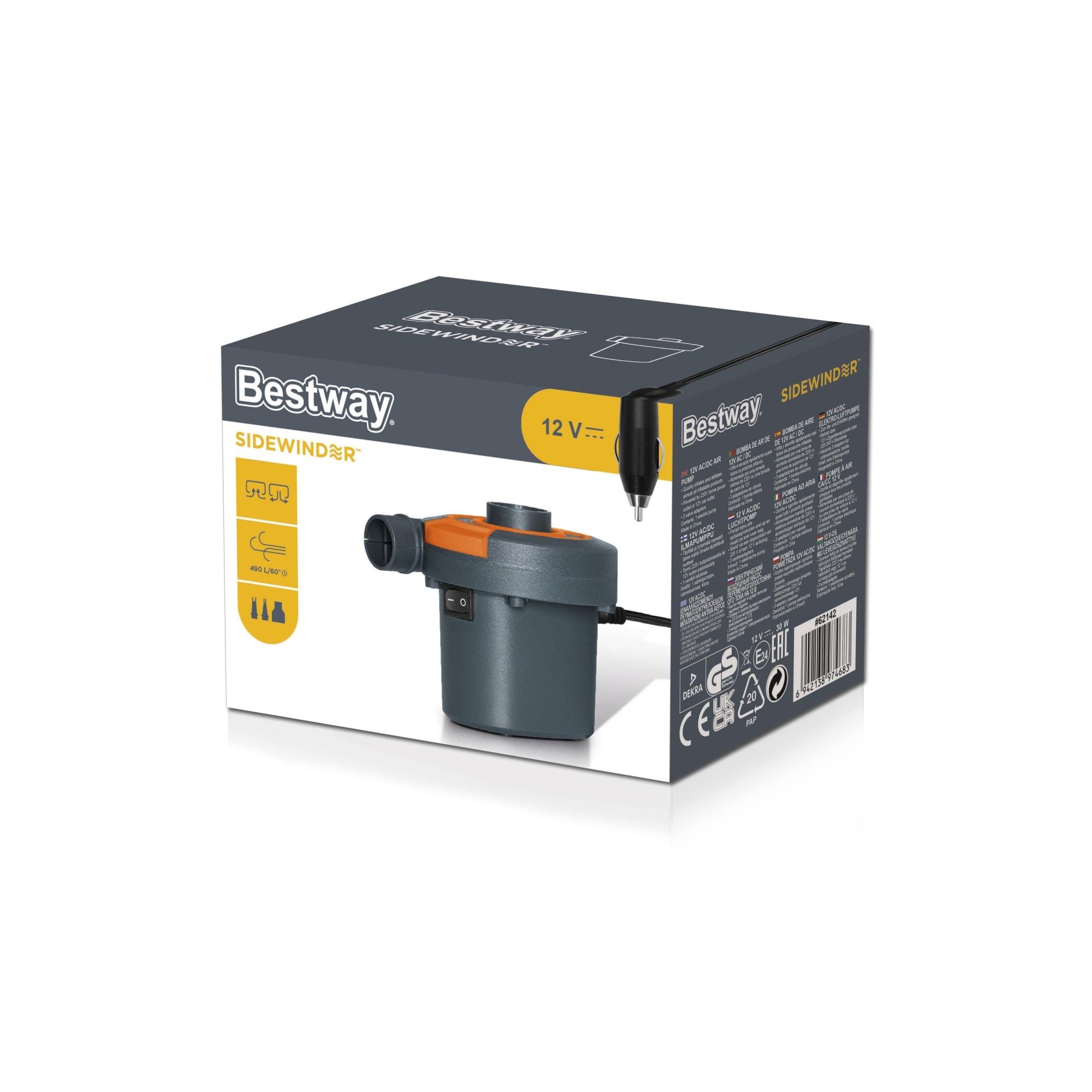 Pompe de gonflage Pompe à air électrique Sidewinder branchement secteur et allume-cigares 490 L/mn Bestway 13