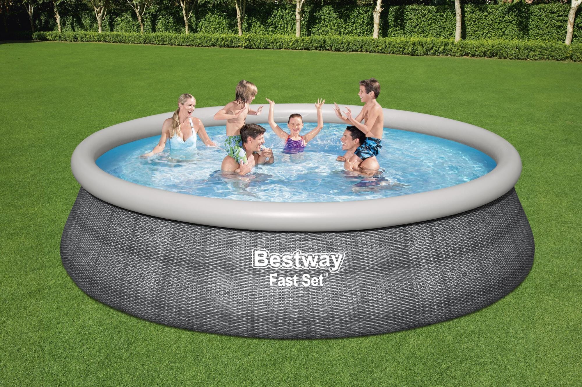 Piscine hors sol Piscine autoportante Fast Set ronde 457x107cm rotin gris - accessoires Bestway 1