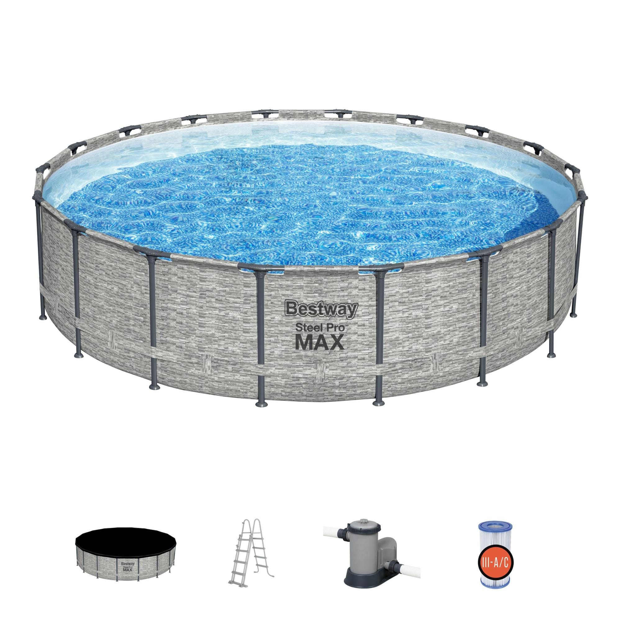 Piscine hors sol Piscine hors sol ronde Steel Pro Max 549 x 122 cm décor pierres Bestway 1