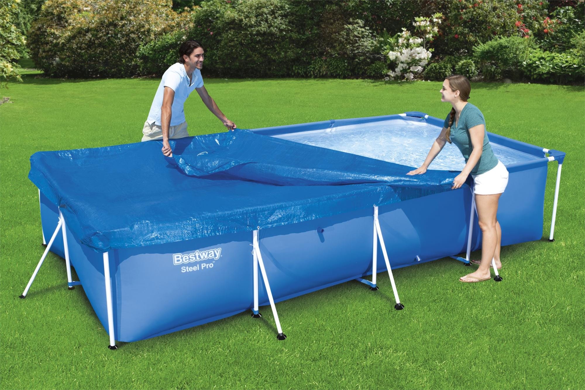Accessoires Piscine Bâche 4 saisons rectangle 410x226cm pour piscine Steel Pro  400x211cm Bestway 2
