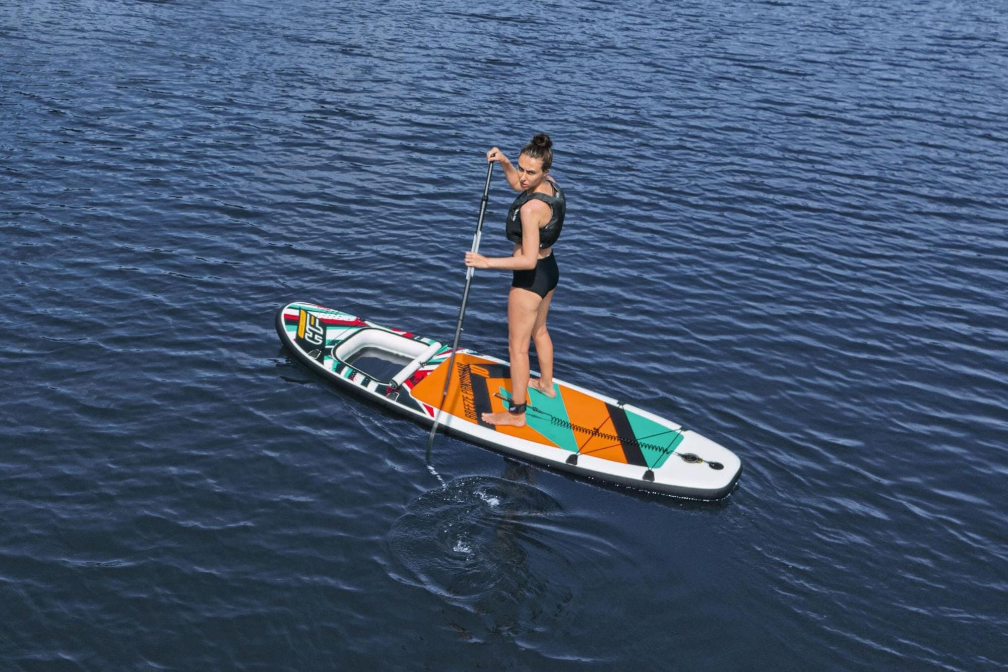 Bateaux, paddle et kayak Paddle SUP gonflable Hydro-Force™ Breeze Panorama, 305 x 84 x 12 cm avec hublot, pagaie, leash, pompe, 1 aileron et sac à dos de transport Bestway 1