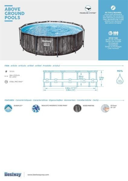 Piscines hors sol Piscine hors sol sans accessoire steel Pro max ronde 366x366x100cm Bestway 6