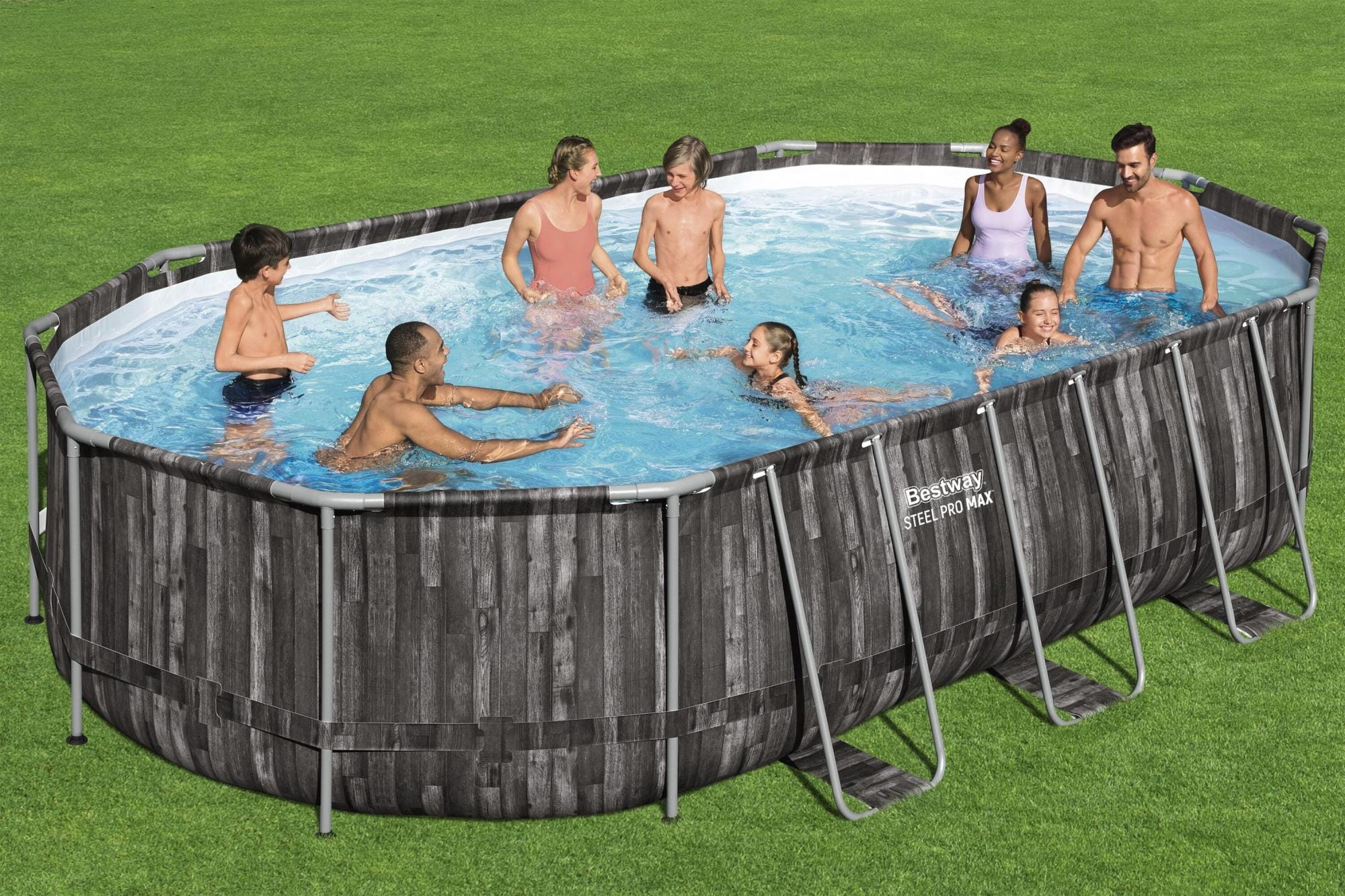Piscine hors sol Piscine hors sol ovale Steel Pro Max 610x366x122 cm décor bois Bestway 1