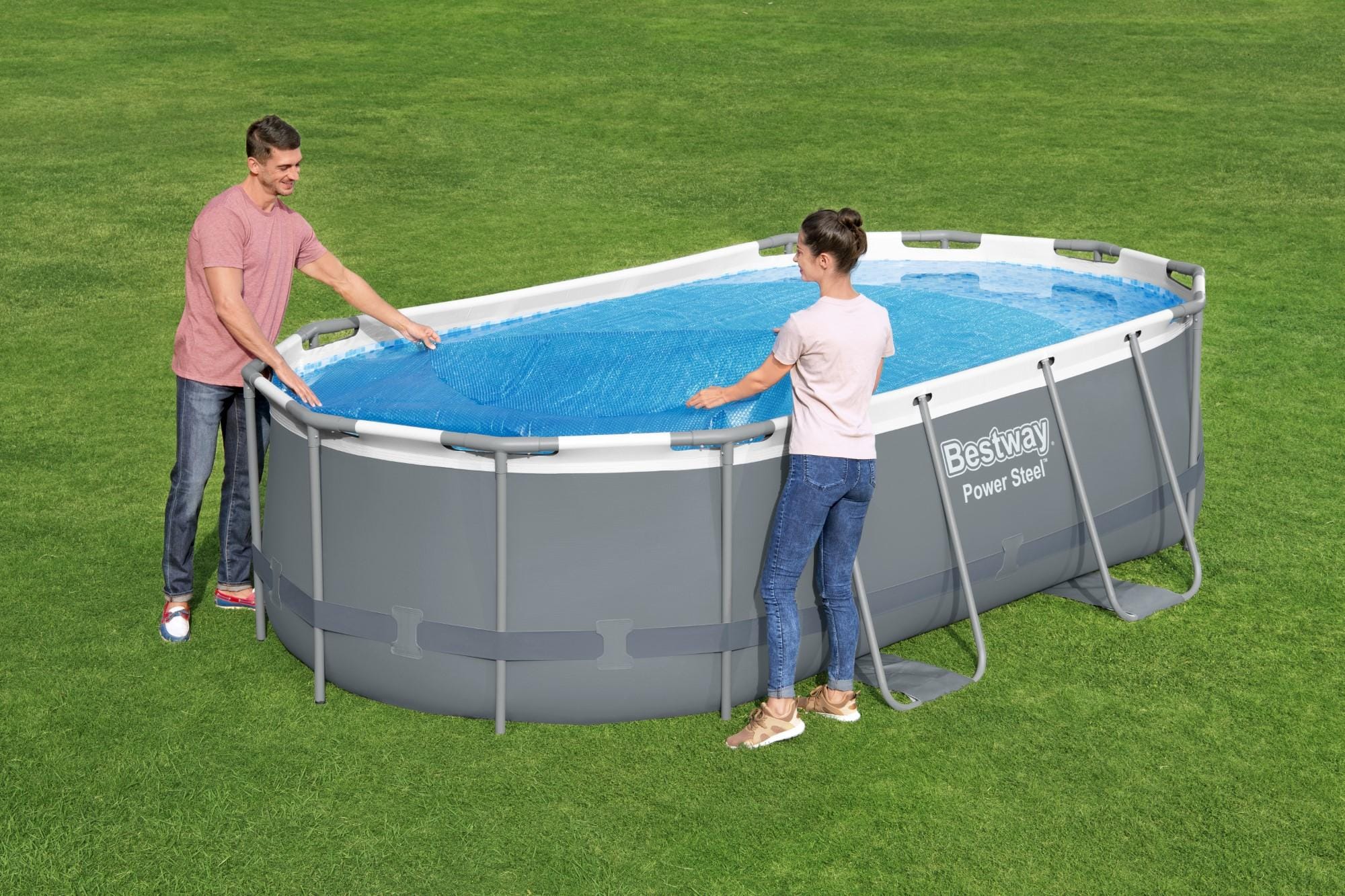 Accessoires piscine et spa Bâche à bulles ovale 280x180cm pour piscine Power Steel 300x200x84cm Bestway 3