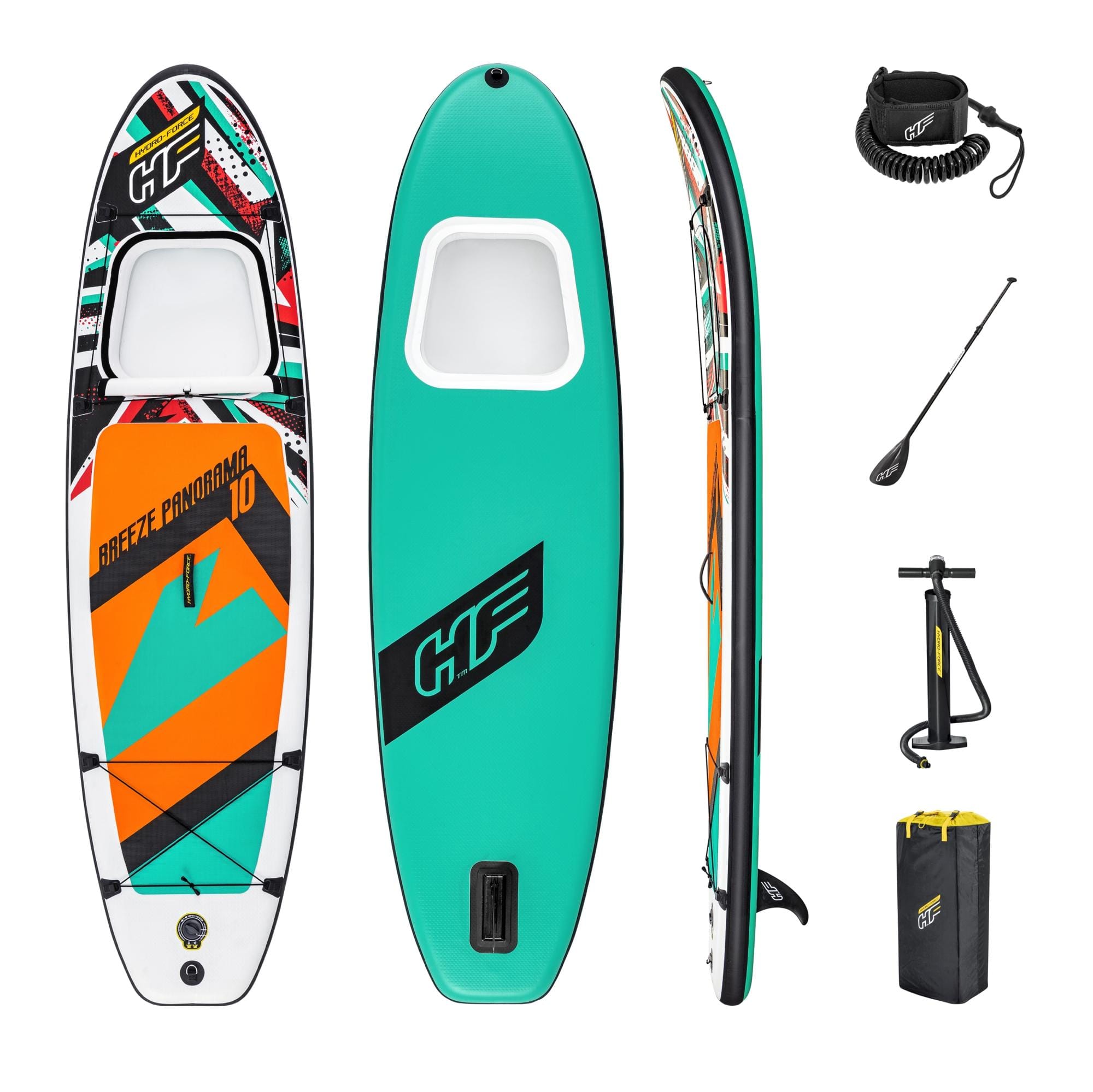 Bateaux, paddle et kayak Paddle SUP gonflable Hydro-Force™ Breeze Panorama, 305 x 84 x 12 cm avec hublot, pagaie, leash, pompe, 1 aileron et sac à dos de transport Bestway 1