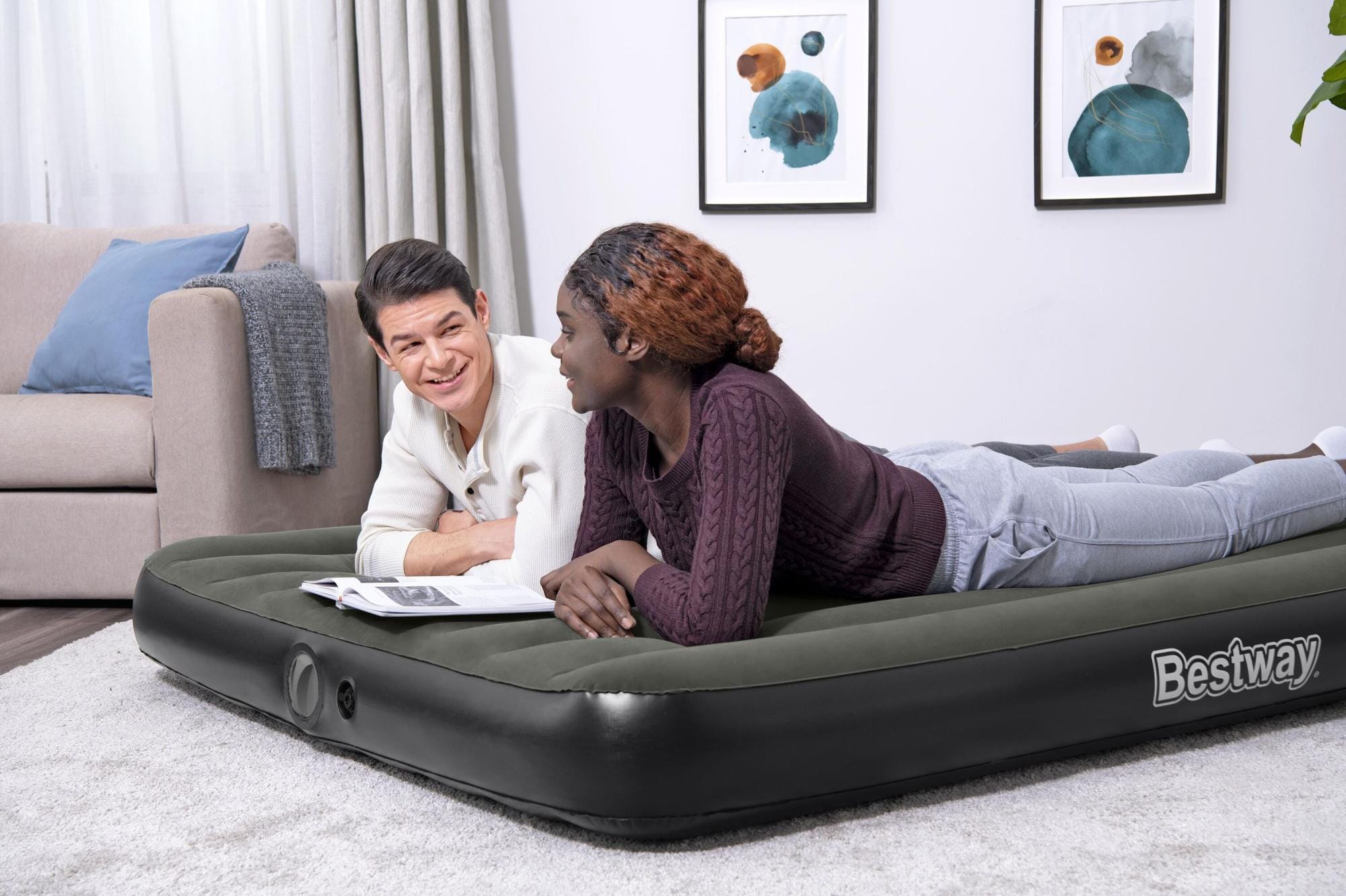 Camping et tente Matelas gonflable 2 places avec pompe rechargeable 203x152x25cm Bestway 1