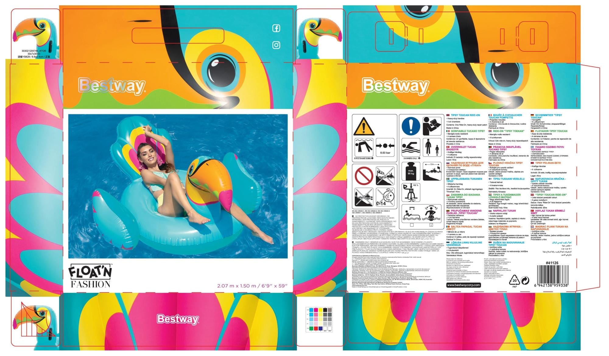 Jeux d'extérieur et trampoline Bouée XXL chevauchable Toucan 207 x 150 cm Bestway 8