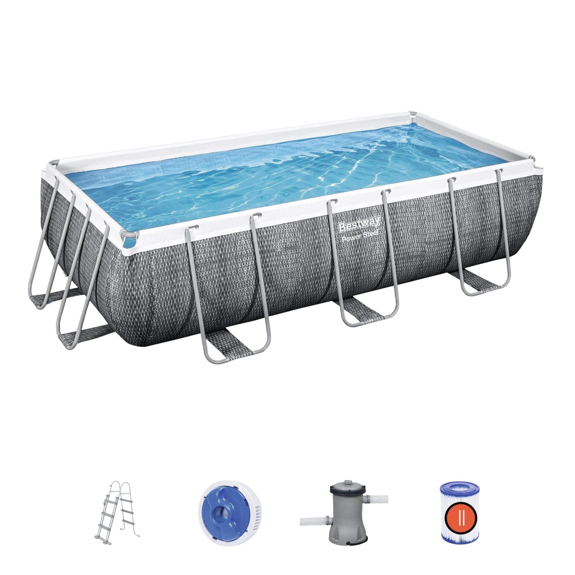 Piscine hors sol Piscine hors sol rectangle Power Steel 404 x 201 x 100 cm rotin gris Bestway 1