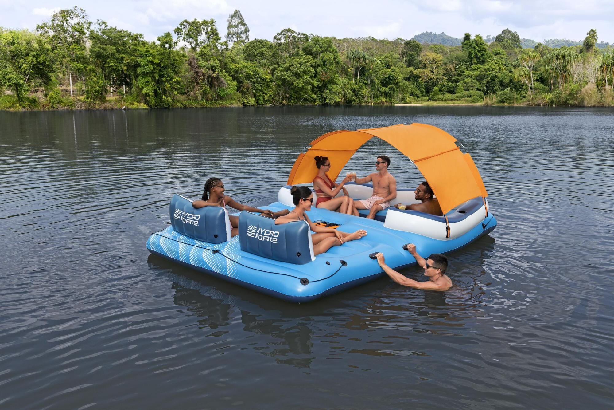 Jeux d'extérieur et trampoline Ile gonflable 6 personnes lac ou rivière Festive Tropical Breeze Bestway 1