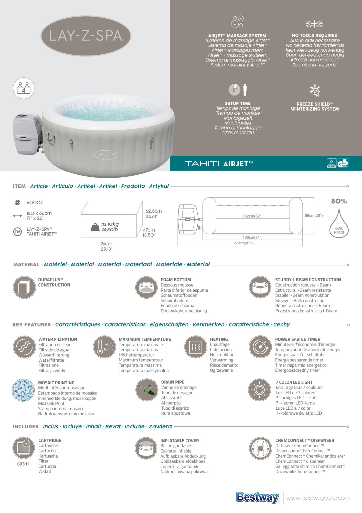 Spa Gonflable Spa gonflable rond Lay-Z-Spa Tahiti Airjet 2 - 4 personnes Bestway 11