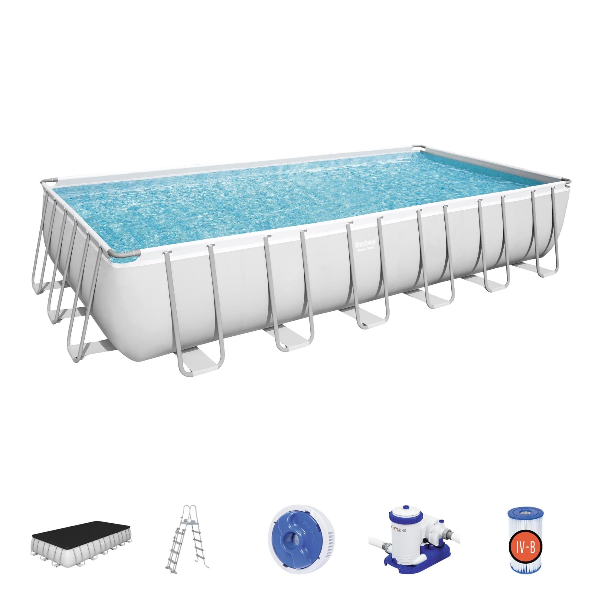 Piscine hors sol Piscine hors sol rectangle Power Steel 732 x 366 x 132 cm gris clair Bestway 1