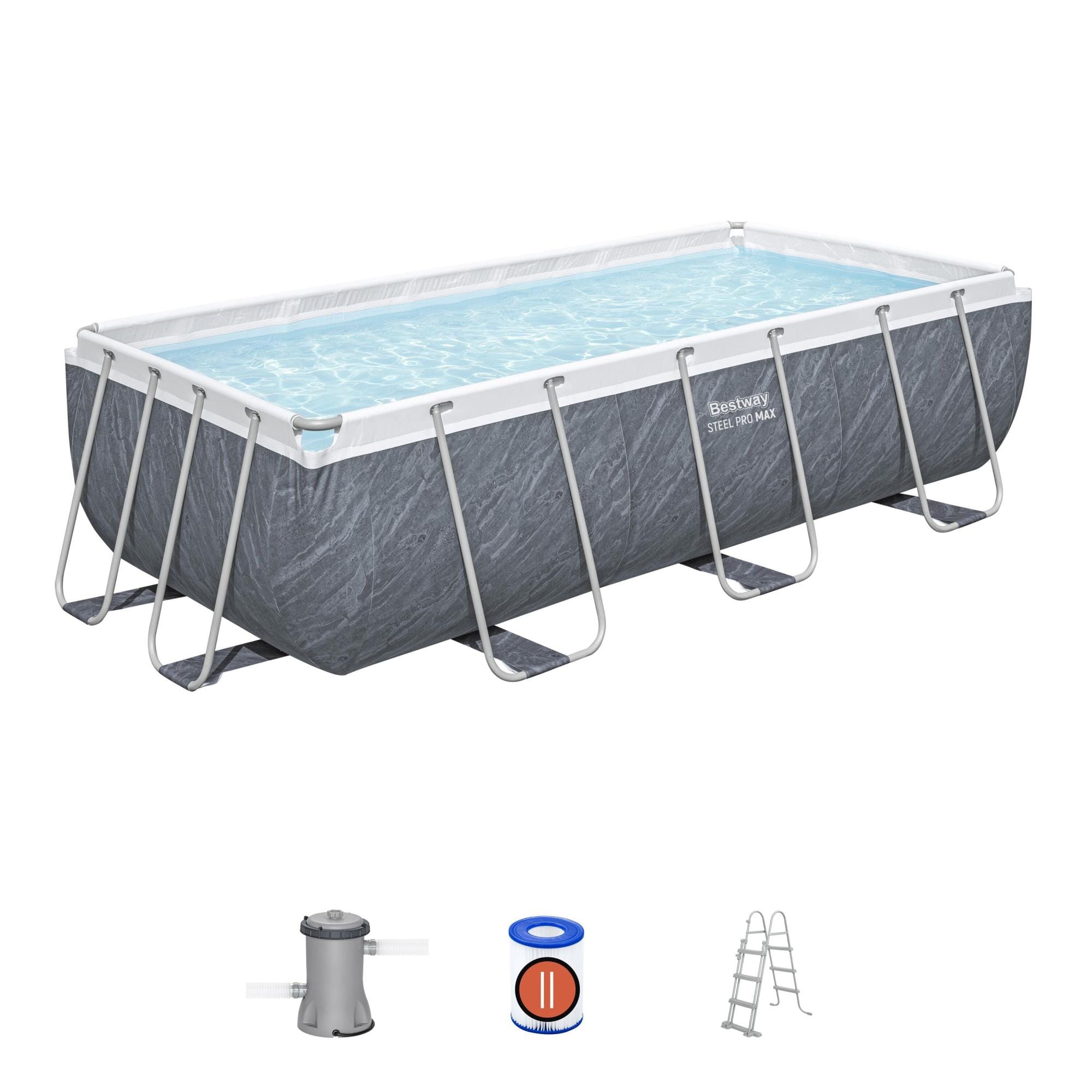 Piscine hors sol Piscine hors sol rectangulaire 404x201x100 cm Steel Pro max décor marbre Bestway 1