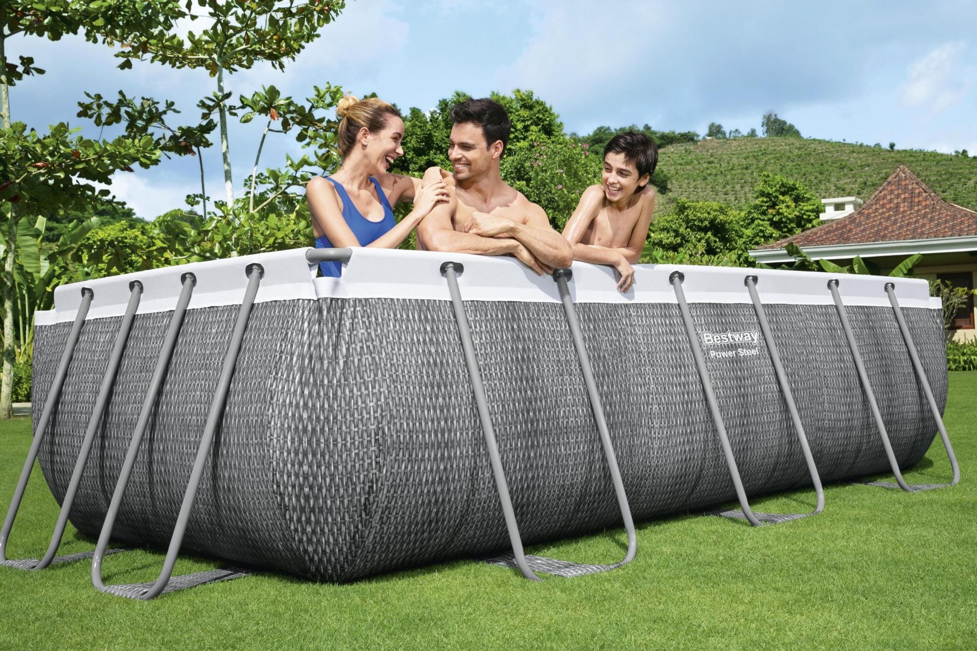 Piscine hors sol Piscine hors sol rectangle Power Steel 404 x 201 x 100 cm rotin gris Bestway 1