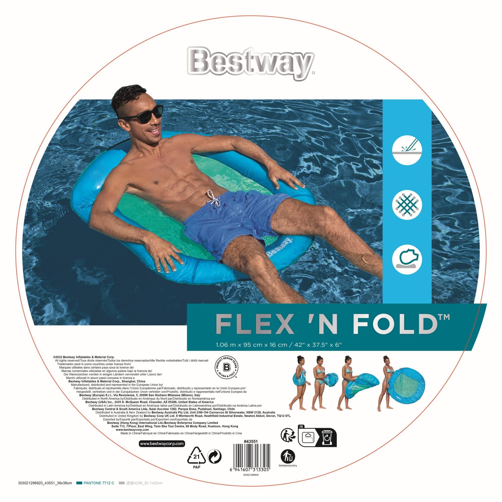 Jeux d'extérieur et trampoline Siège gonflable Flex 'N Fold™, 106 x 95 x 16 cm, 90 kg max, pop-up, maillage ComfortCool™, coussin, sac de transport Bestway 18