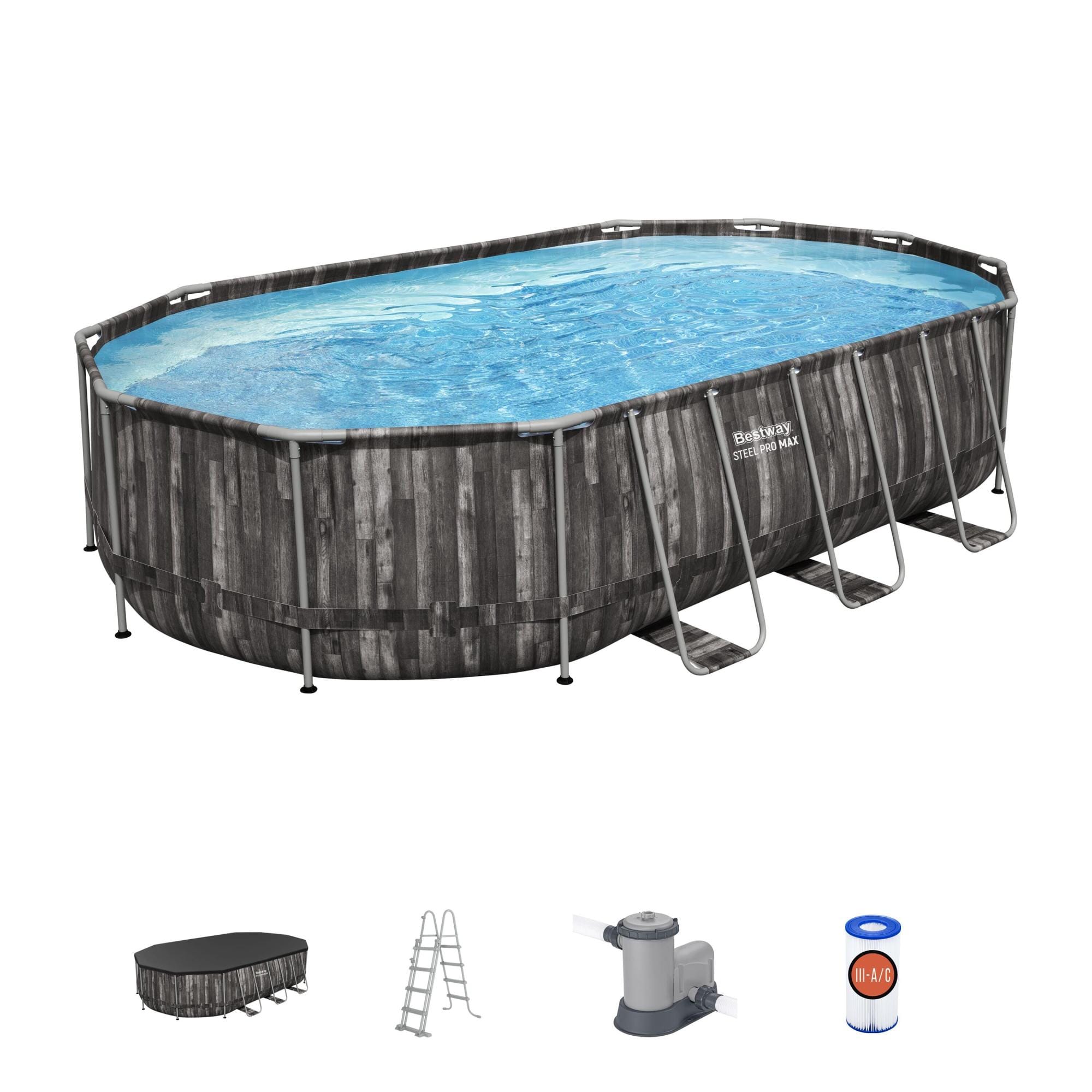 Piscine hors sol Piscine hors sol ovale Steel Pro Max 610x366x122 cm décor bois Bestway 1