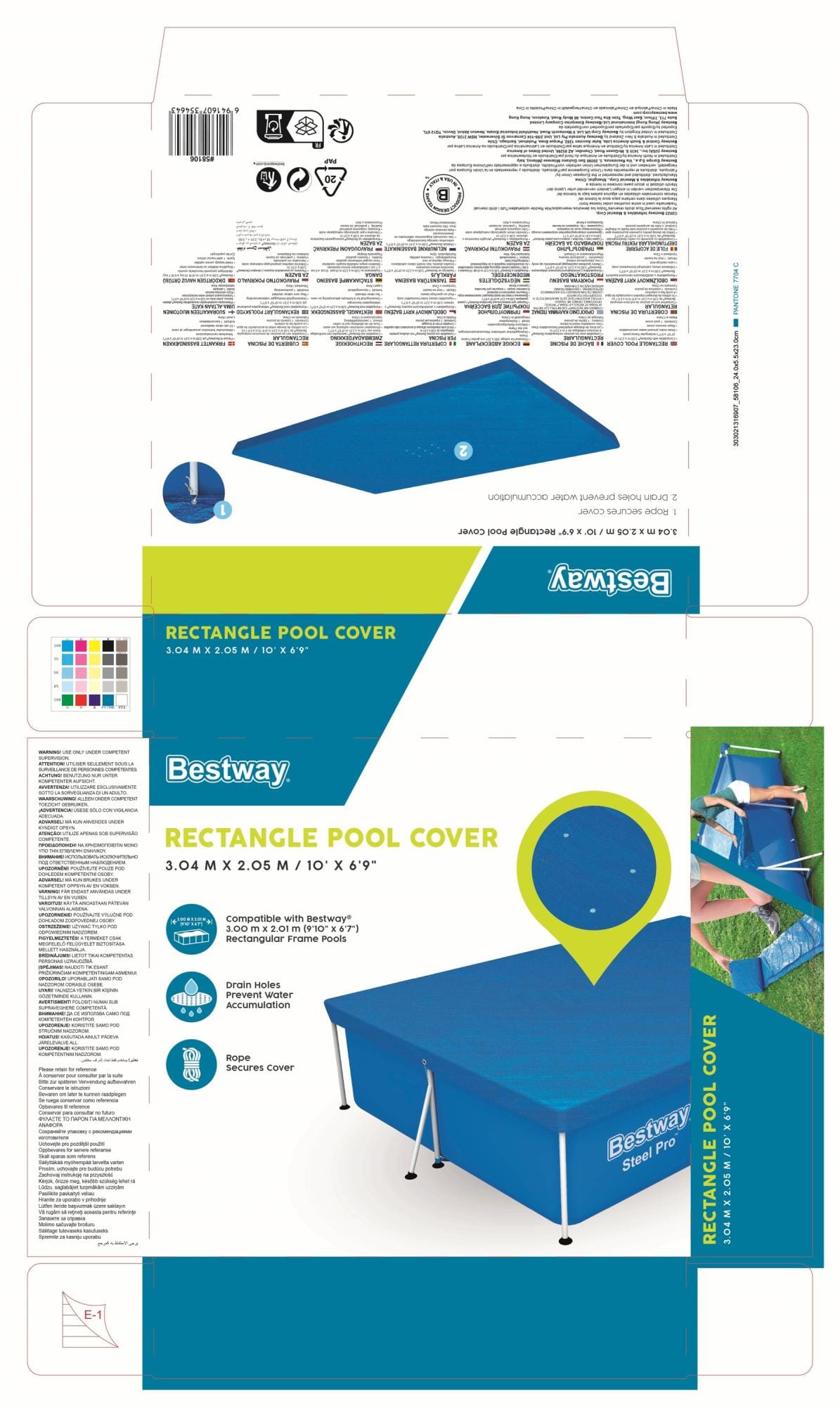 Accessoires Piscine Bâche 4 saisons rectangle 304x205cm pour piscine Steel Pro 300x201cm Bestway 8