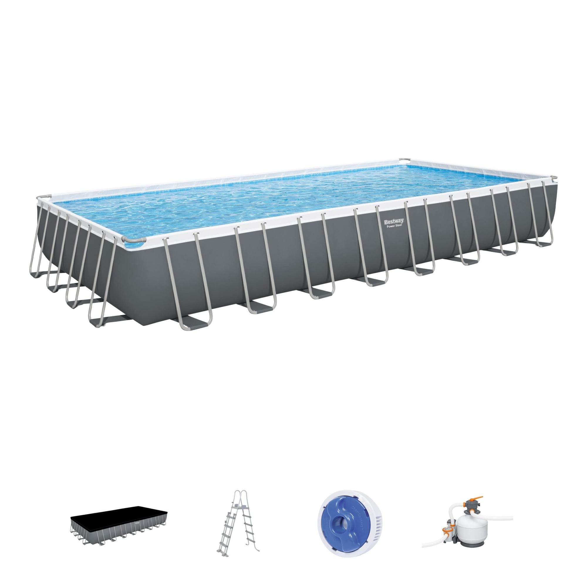 Piscine hors sol Piscine hors sol rectangle Power Steel™ 956 x 488 x 132 cm avec filtre à sable, échelle et bâche Bestway 1