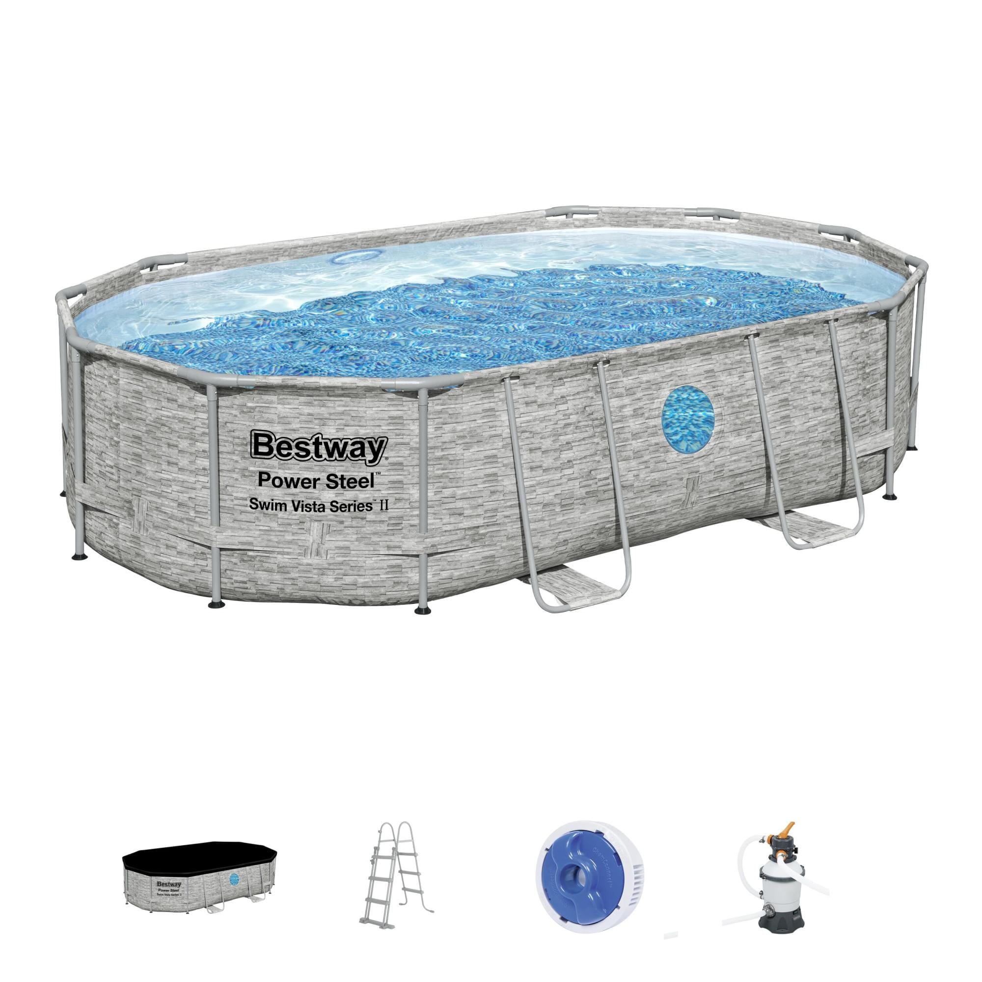 Piscine hors sol Piscine hors sol ovale Power Steel Swim Vista pierres 488x305x107cm Bestway 1