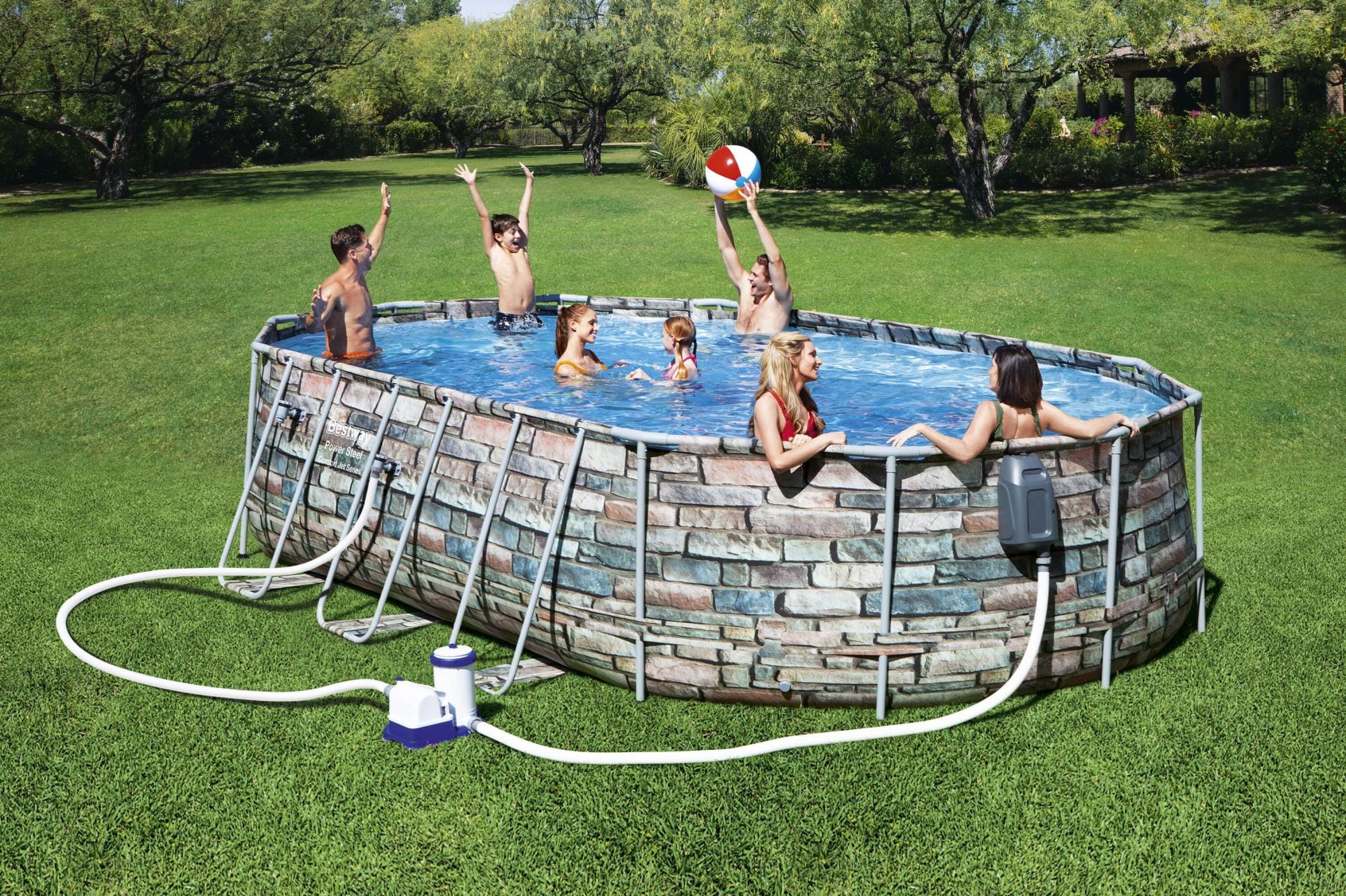 Piscine hors sol Piscine hors sol ovale Power Steel Comfort Jet 610 x 366 x 122 cm Bestway 1