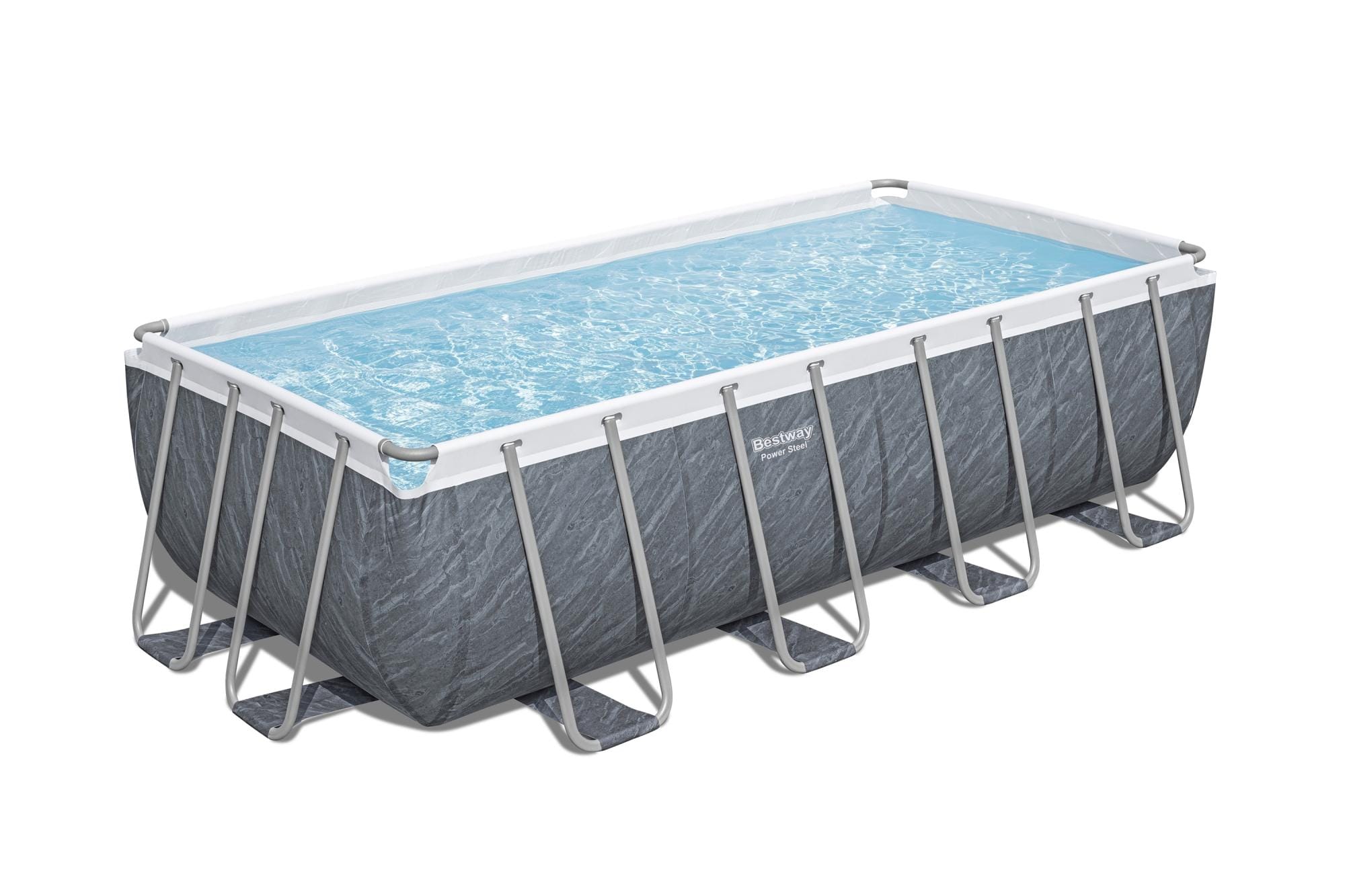 Piscine hors sol Piscine hors sol rectangle Power Steel™ 488 x 244 x 122 cm motif marbre avec filtre à cartouche, échelle, bâche Bestway 1