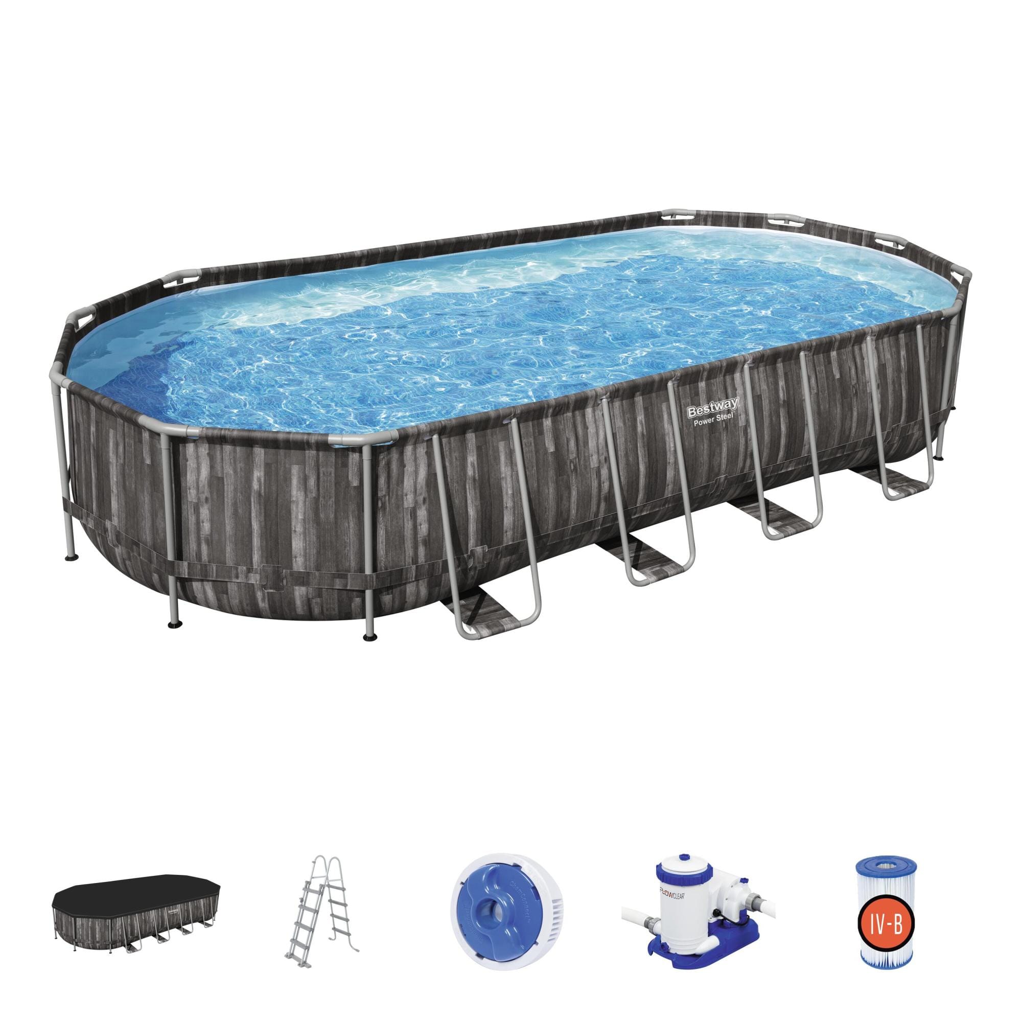 Piscine hors sol Piscine hors sol ovale Power Steel 732 x 366 x 122 cm décor bois Bestway 1