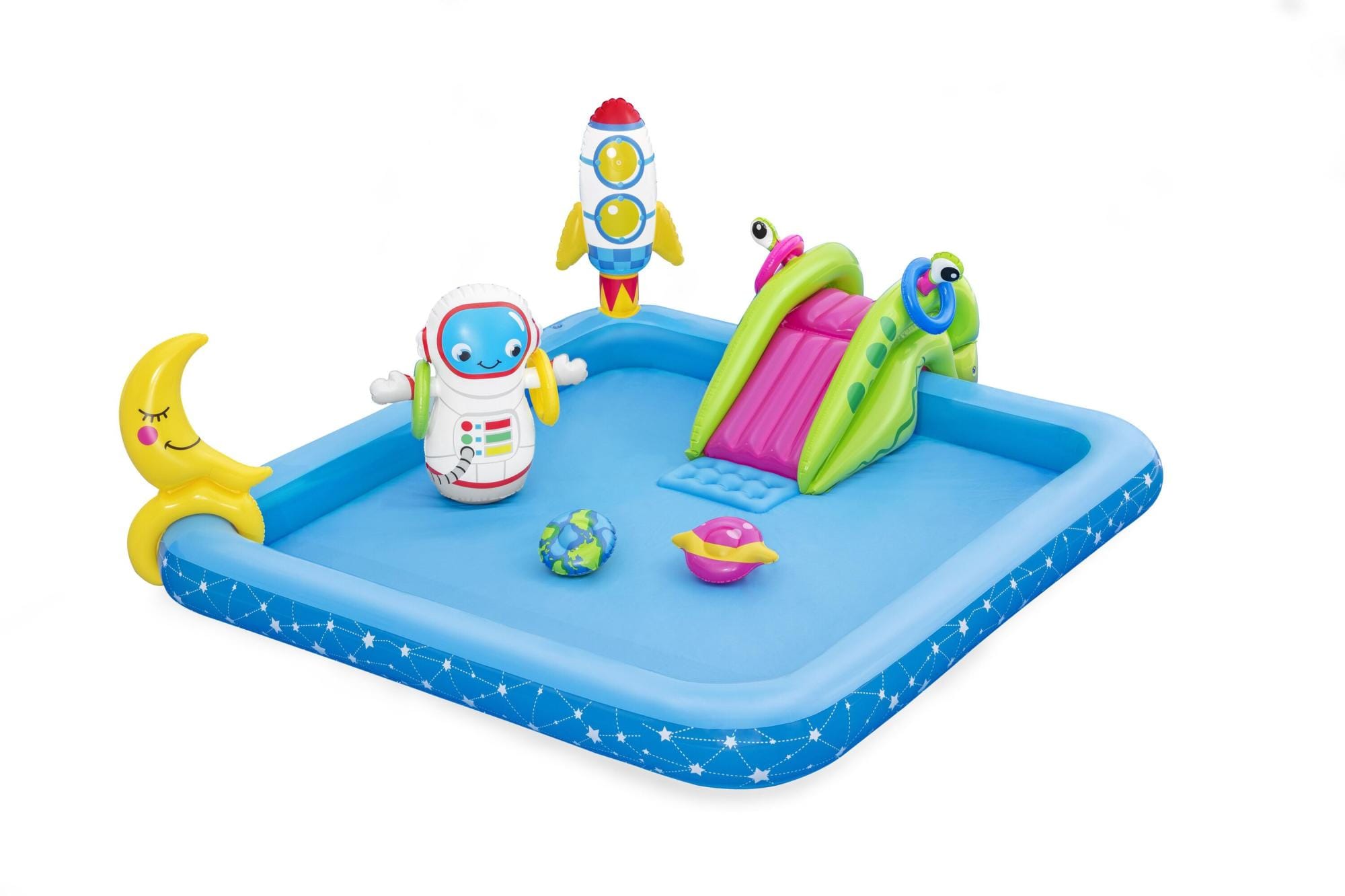 Jeux d'extérieur et trampoline Aire de jeux Little Astronaut™, 228 x 206 x 84 cm, toboggan, punching-ball, jeux d'anneaux, 2 frisbee Bestway 1