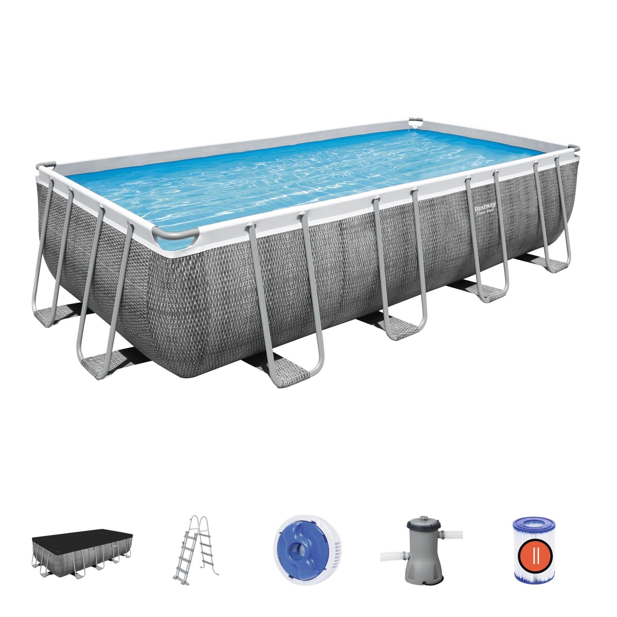 Piscine hors sol Piscine hors sol rectangle Power Steel 488 x 244 x 122 cm rotin gris Bestway 1
