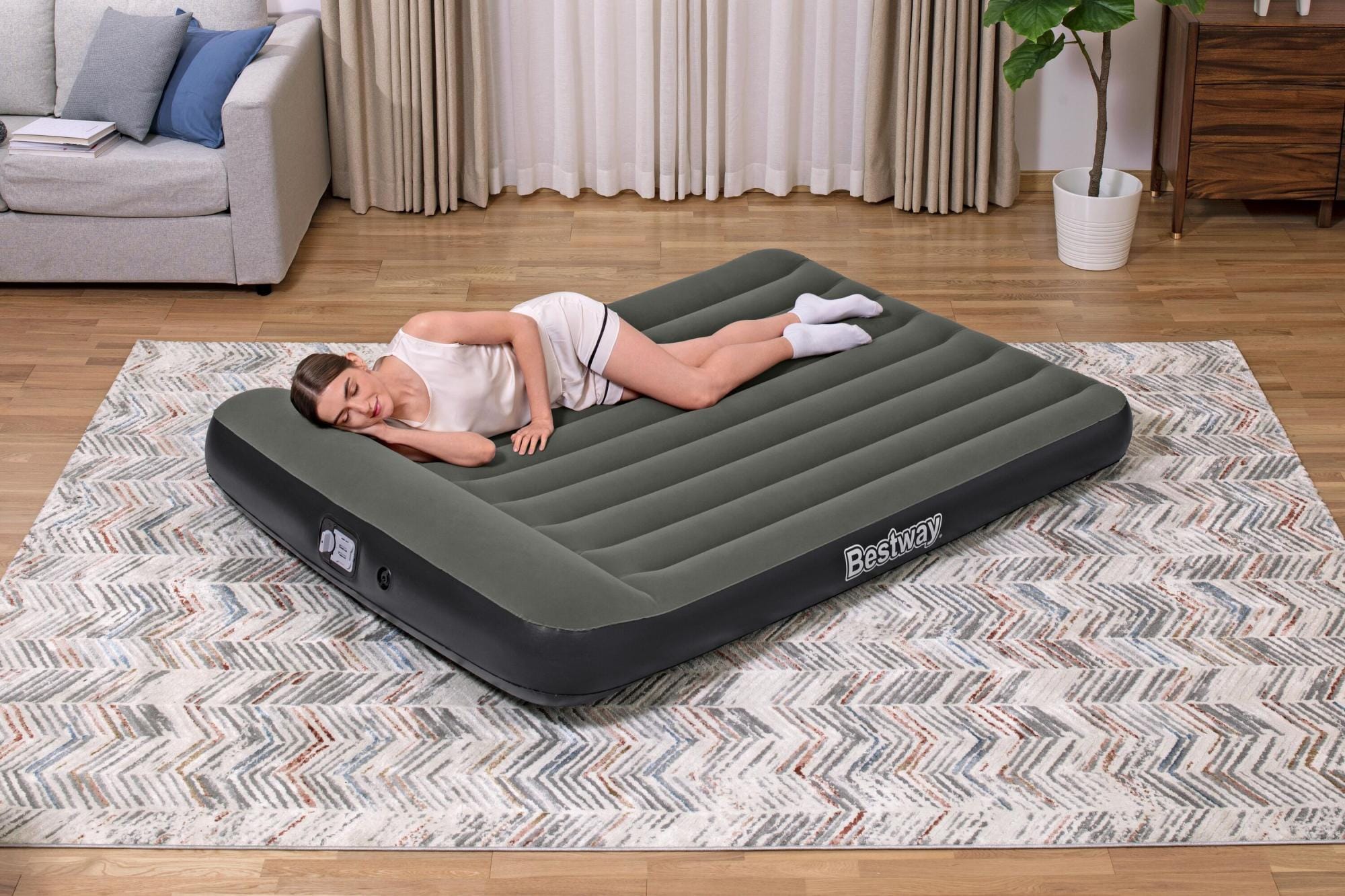 Camping et tente Matelas gonflable 2 places 203 x 152 x 30 cm pompe à piles Bestway 1