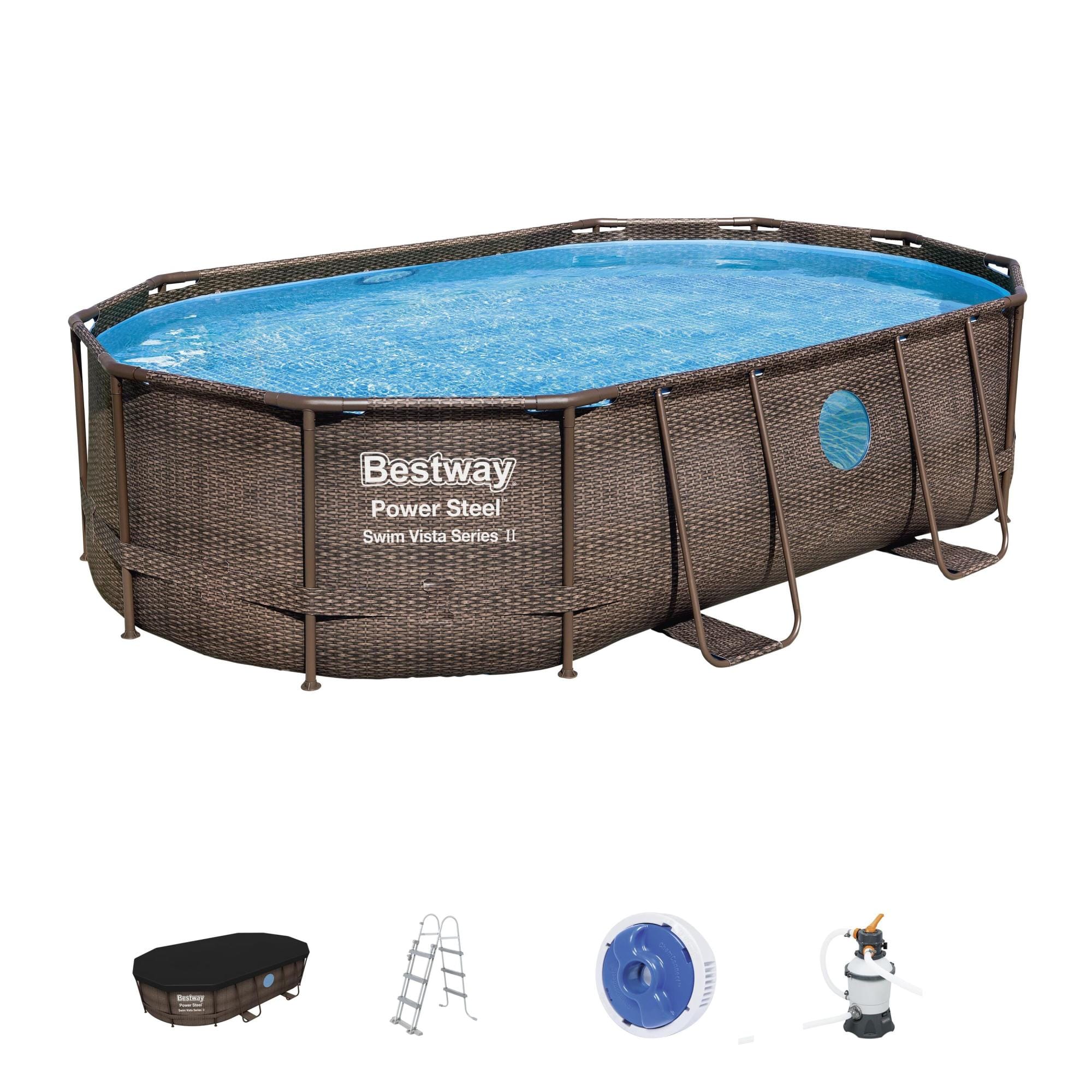 Piscine hors sol Piscine hors sol ovale Power Steel Swim Vista rotin 488 x 305 x 107cm Bestway 1