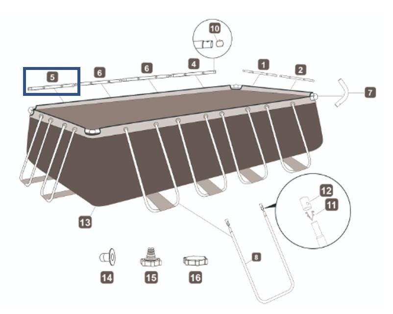 Pièces Détachées Montant horizontal "E" pour piscines Power Steel™ Bestway® 2019 (P61938) Bestway 2