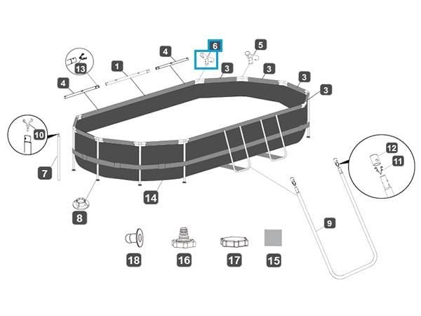 Pièces Détachées Connecteur T "F" pour Piscines Power Steel™ Swim Vista Series™ Bestway® 427 / 488 / 549 cm, Ovale Bestway 3