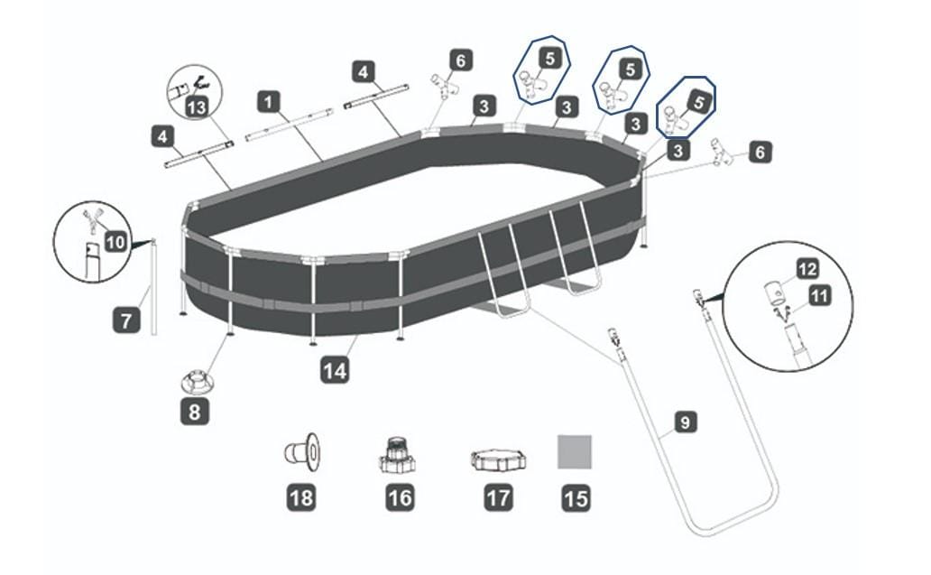 Pièces Détachées Connecteur T "E" pour piscines Power Steel™ Bestway® 427 / 488 / 549 / 610 cm (P62007) Bestway 3