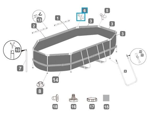 Pièces Détachées Connecteur T "F" pour Power Steel Pool Bestway® 300 x 200 x 84 cm (P62001) Bestway 2