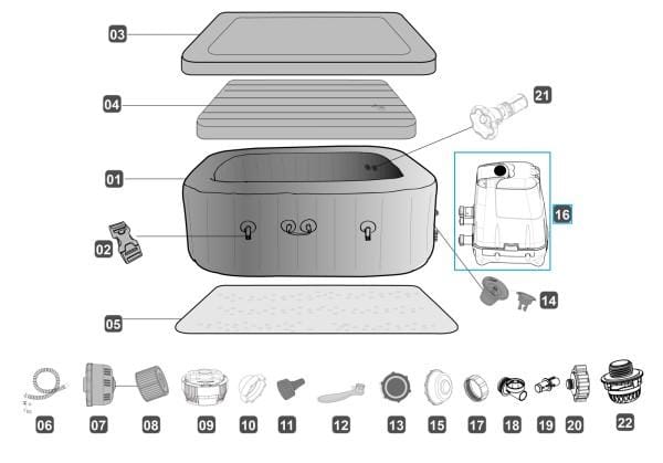 Pièces Détachées Pompe de filtration grise Bestway® pour LAY-Z-SPA® et HydroJet Pro™ Maldives / Hawaii (2020) UE Bestway 2