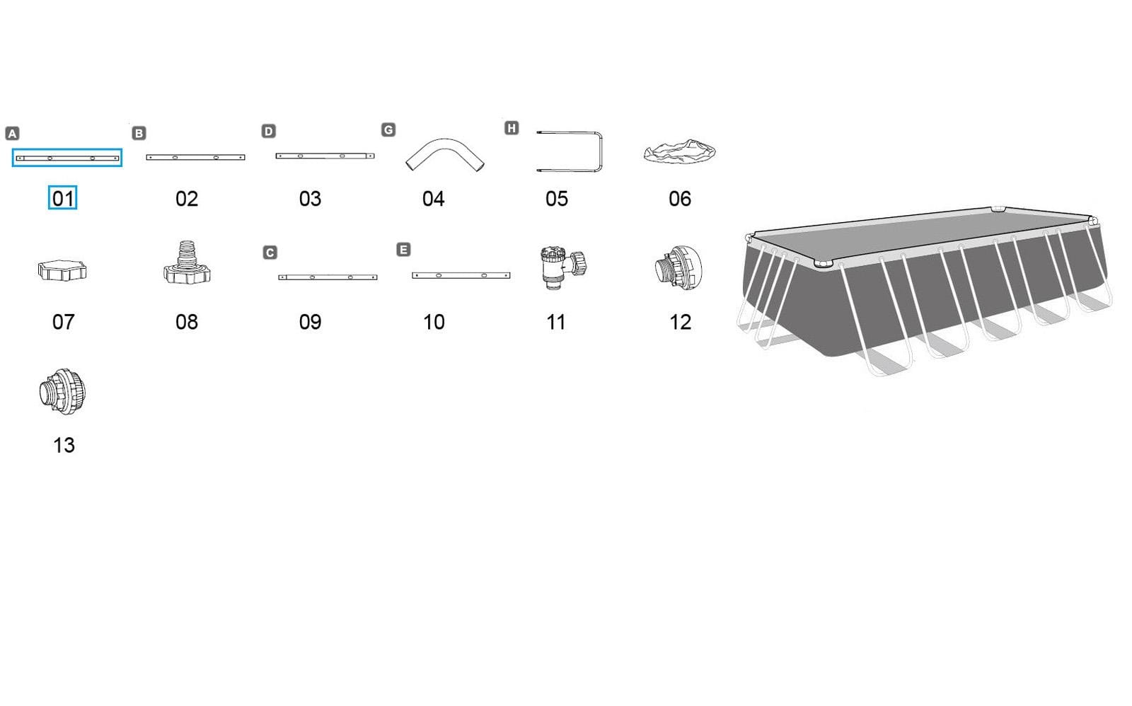 Pièces Détachées Top rail "A" pour piscine Power Steel™ Bestway® 640 x 274 x 132 cm, carré Bestway 2