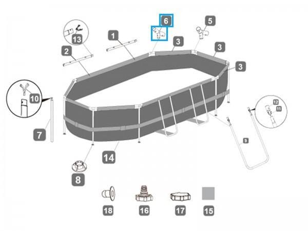 Pièces Détachées Connecteur T "F" pour piscine Power Steel™ Bestway® 305 x 200 x 84 cm, ovale Bestway 2