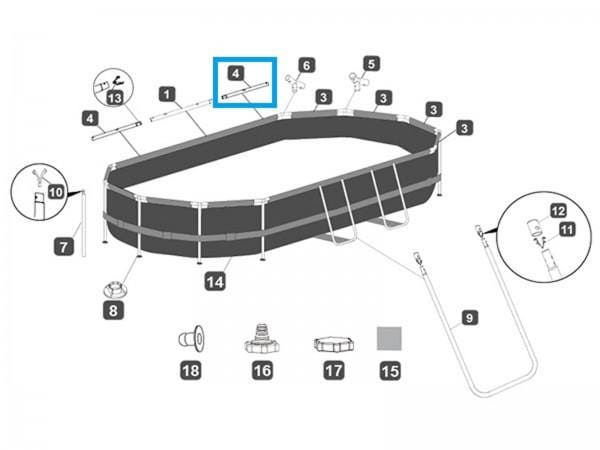 Pièces Détachées Top rail "D" pour piscine Power Steel™ Bestway® 488 x 305 x 107 cm, ovale Bestway 4