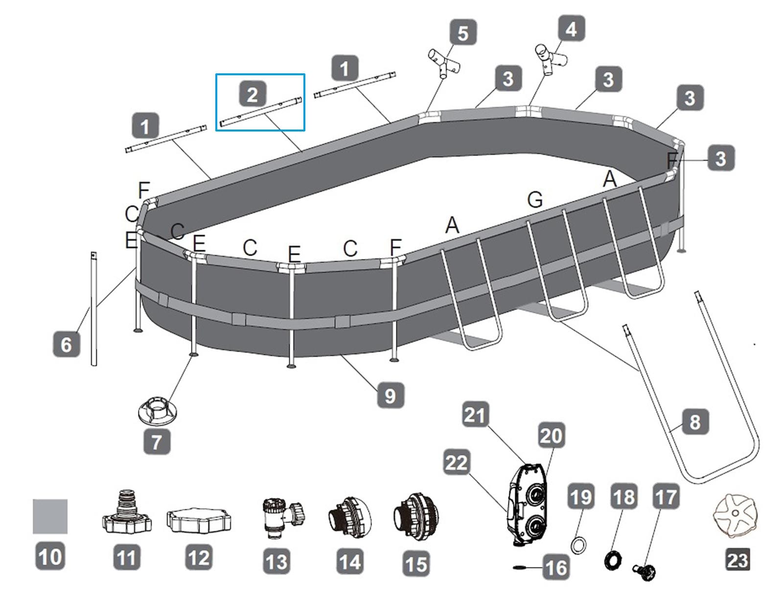 Pièces Détachées Top rail "G" pour piscine Power Steel™ Bestway® 610 x 366 x 122 cm, ovale Bestway 3