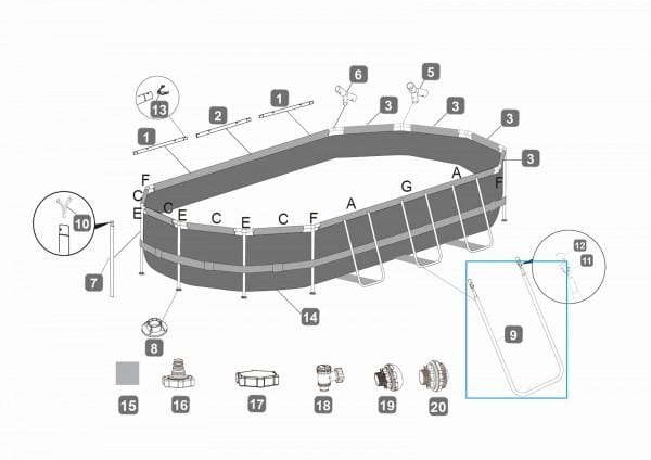 Pièces Détachées Support en U-beam A (gris) côtés longs pour piscines Power Steel™ Bestway® 549x274x122 cm/671x366x122 cm, ovales Bestway 2